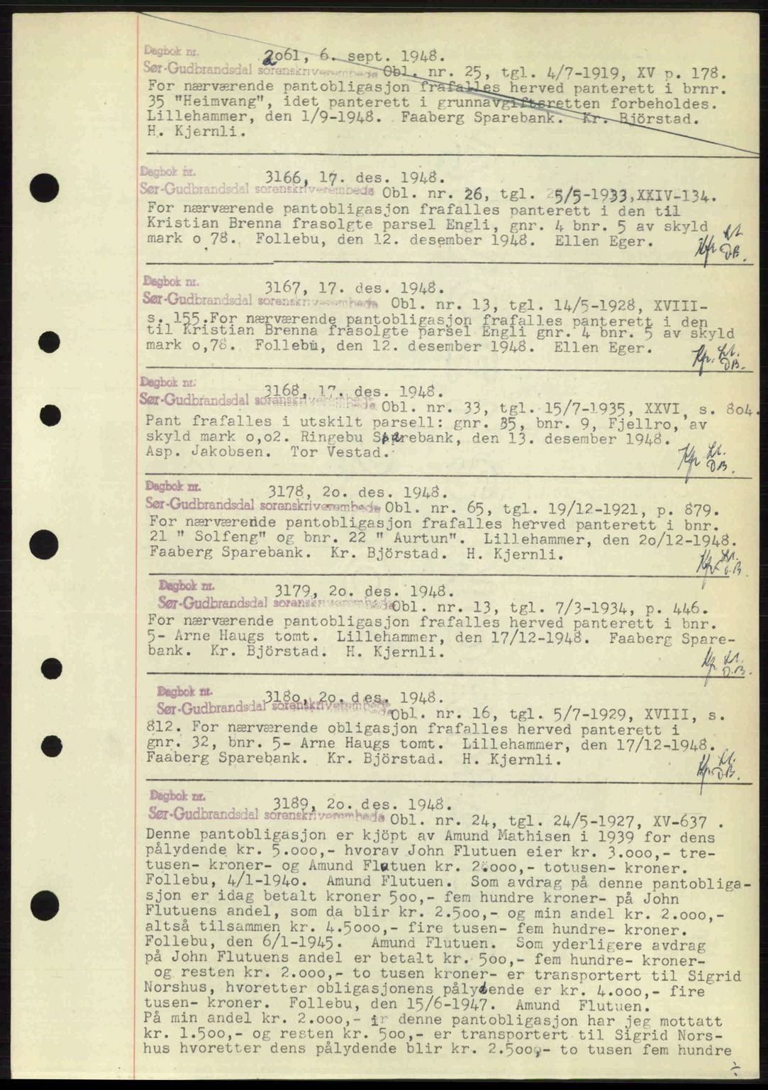 Sør-Gudbrandsdal tingrett, SAH/TING-004/H/Hb/Hbf/L0004: Mortgage book no. C5b, 1945-1951, Diary no: : 2061/1948