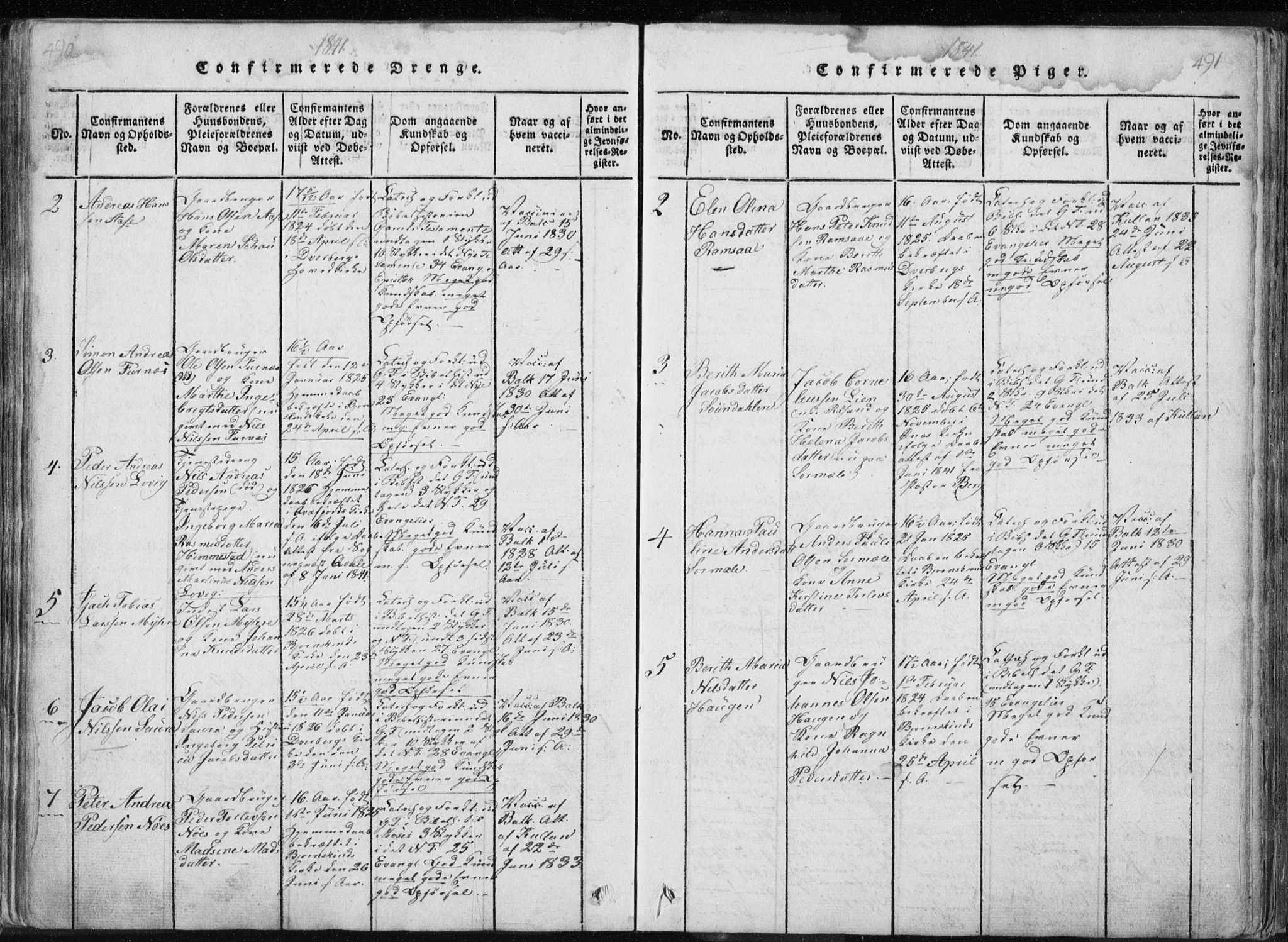 Ministerialprotokoller, klokkerbøker og fødselsregistre - Nordland, AV/SAT-A-1459/897/L1411: Parish register (copy) no. 897C01, 1820-1866, p. 490-491