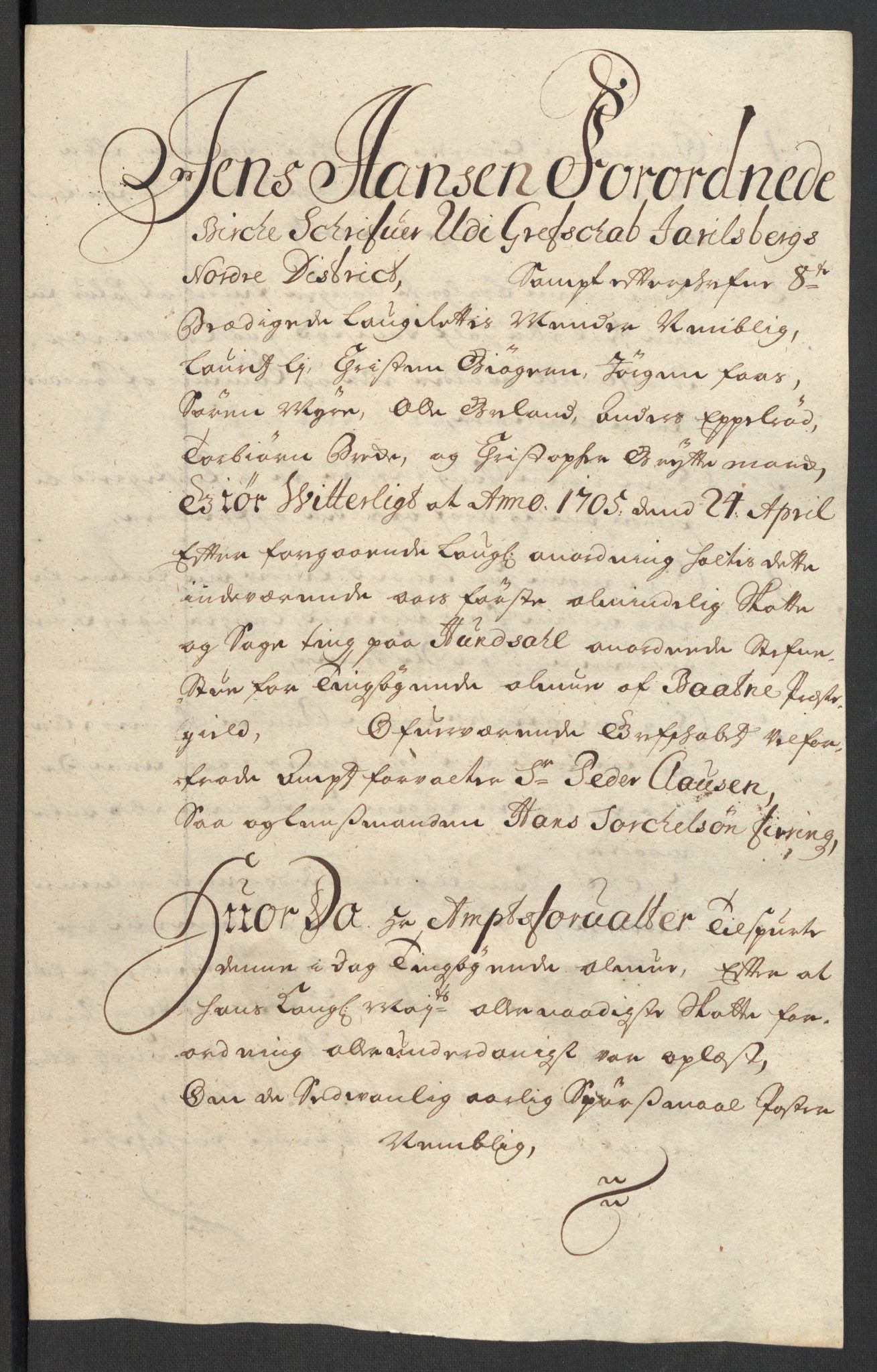 Rentekammeret inntil 1814, Reviderte regnskaper, Fogderegnskap, AV/RA-EA-4092/R32/L1871: Fogderegnskap Jarlsberg grevskap, 1703-1705, p. 534