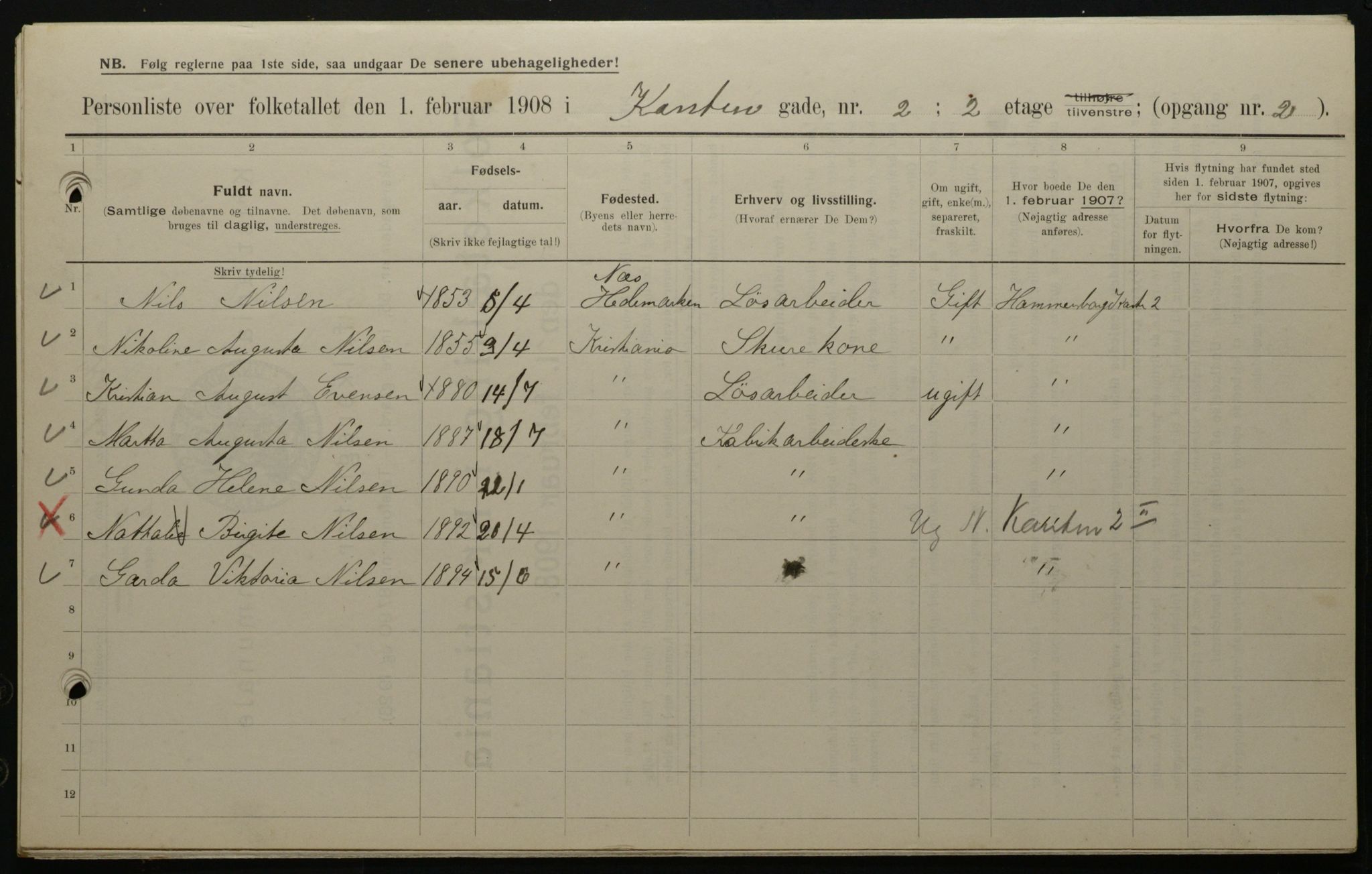 OBA, Municipal Census 1908 for Kristiania, 1908, p. 43132