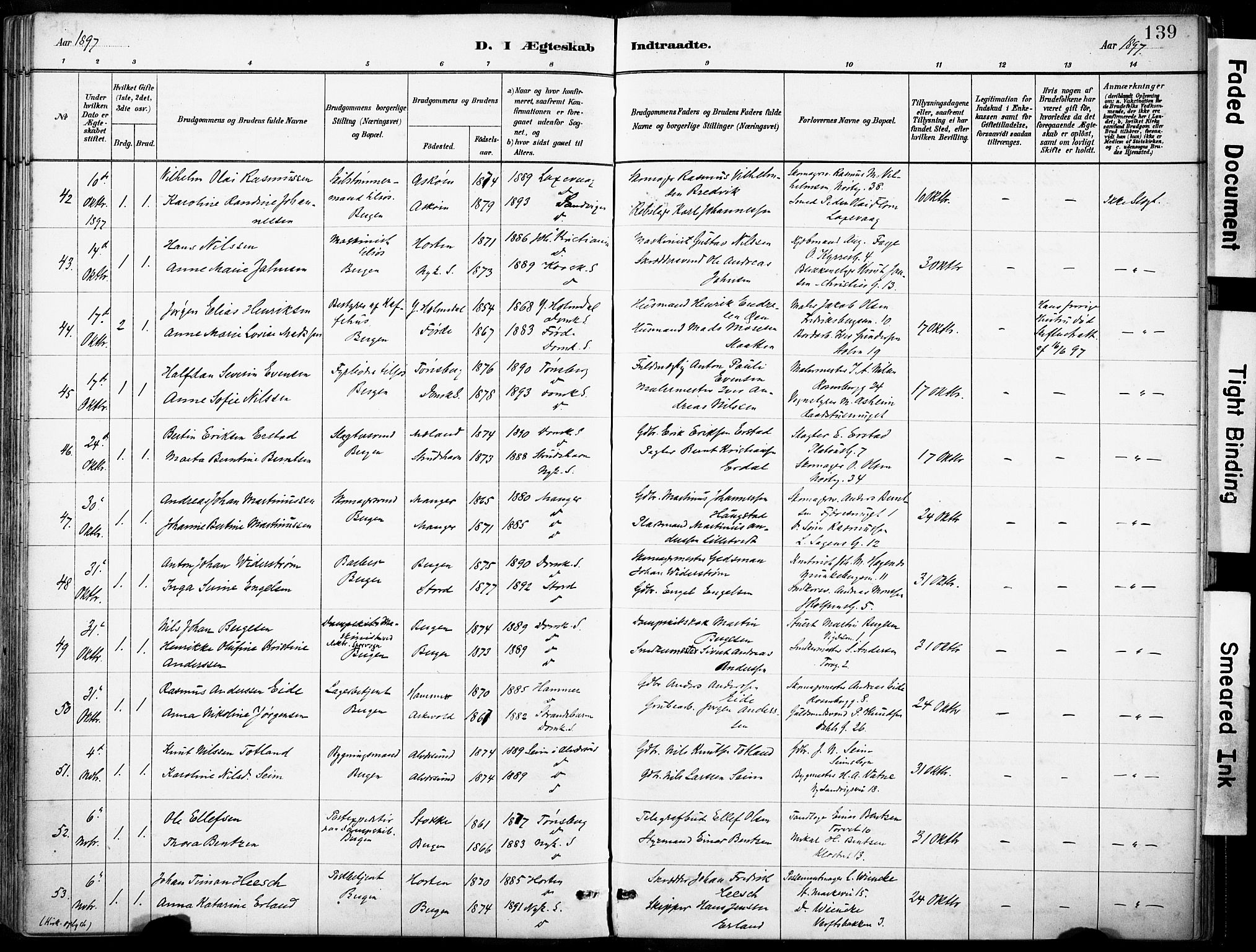 Domkirken sokneprestembete, AV/SAB-A-74801/H/Haa/L0037: Parish register (official) no. D 4, 1880-1907, p. 139