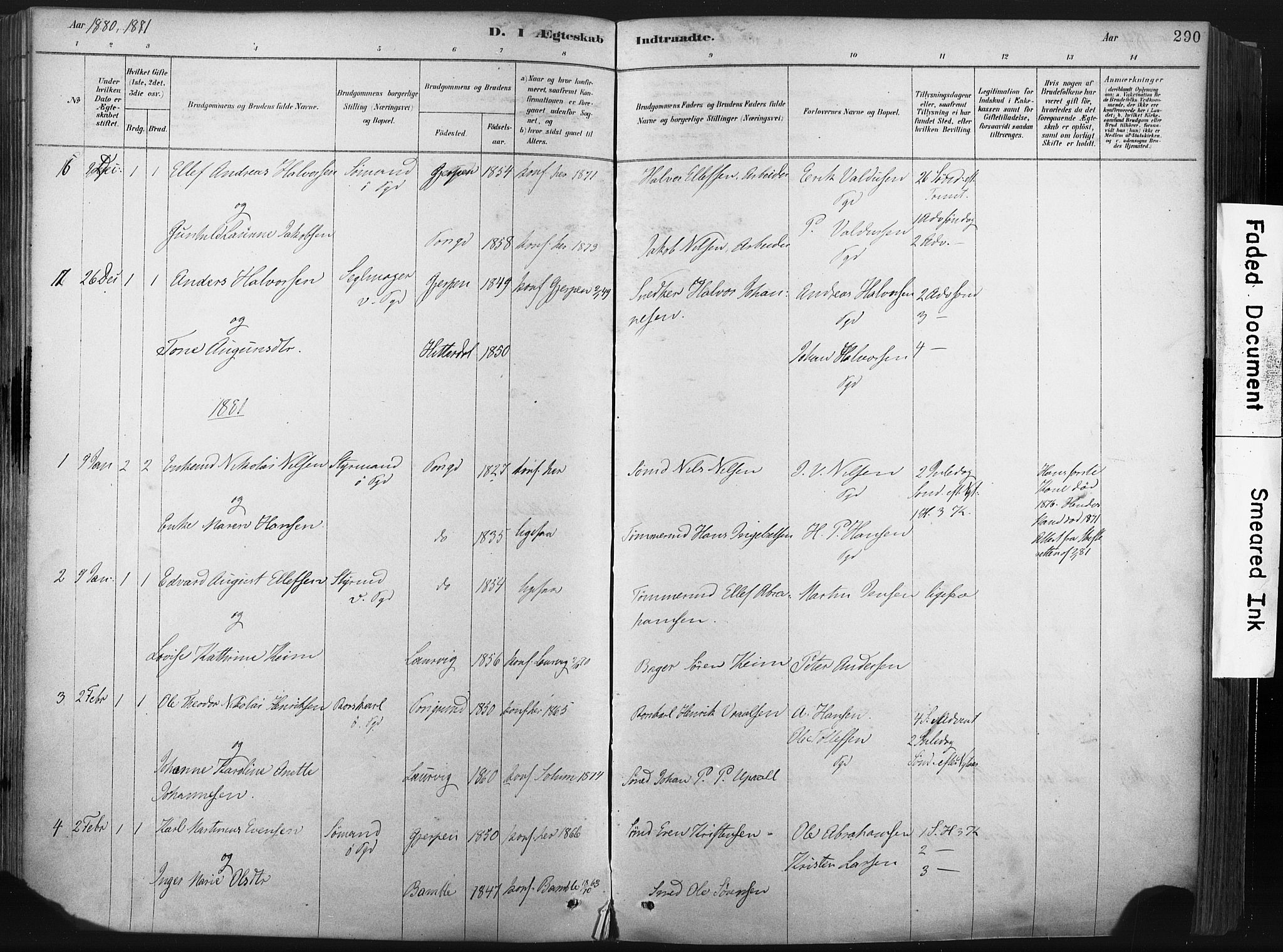 Porsgrunn kirkebøker , AV/SAKO-A-104/F/Fa/L0008: Parish register (official) no. 8, 1878-1895, p. 290