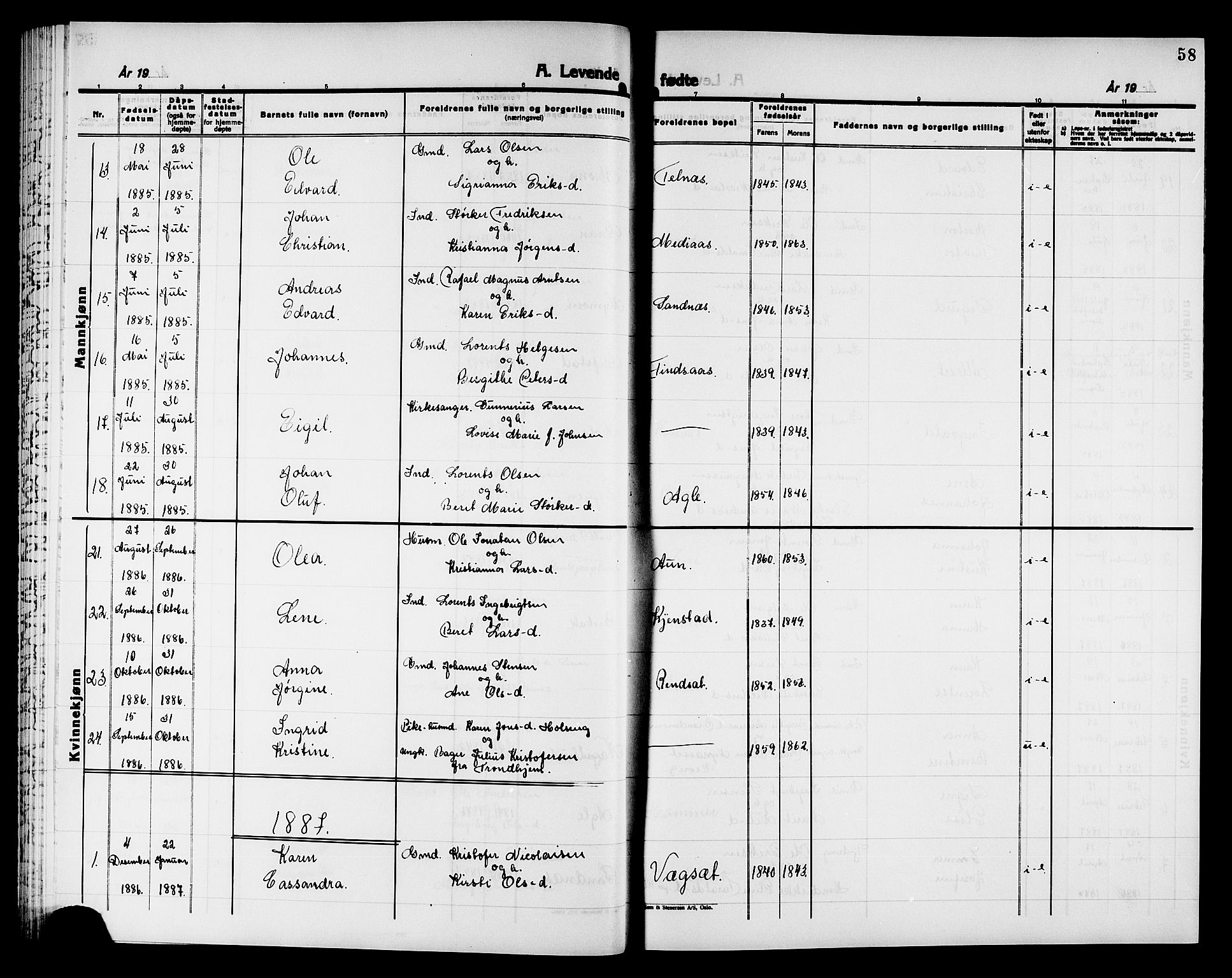 Ministerialprotokoller, klokkerbøker og fødselsregistre - Nord-Trøndelag, SAT/A-1458/749/L0486: Parish register (official) no. 749D02, 1873-1887, p. 58