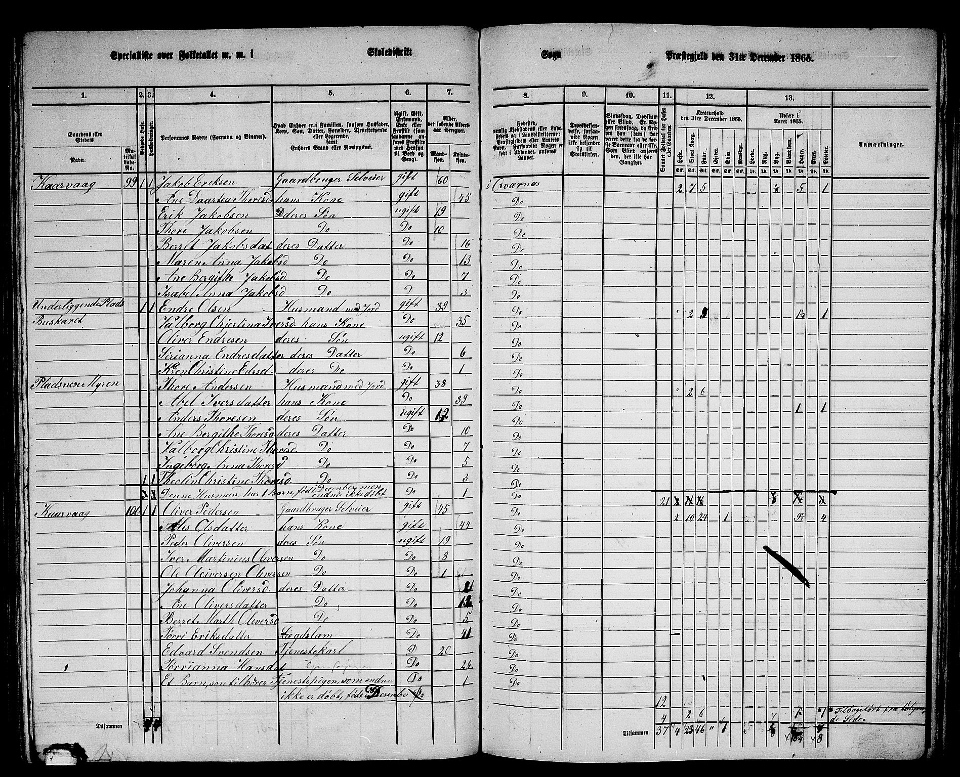 RA, 1865 census for Kvernes, 1865, p. 150