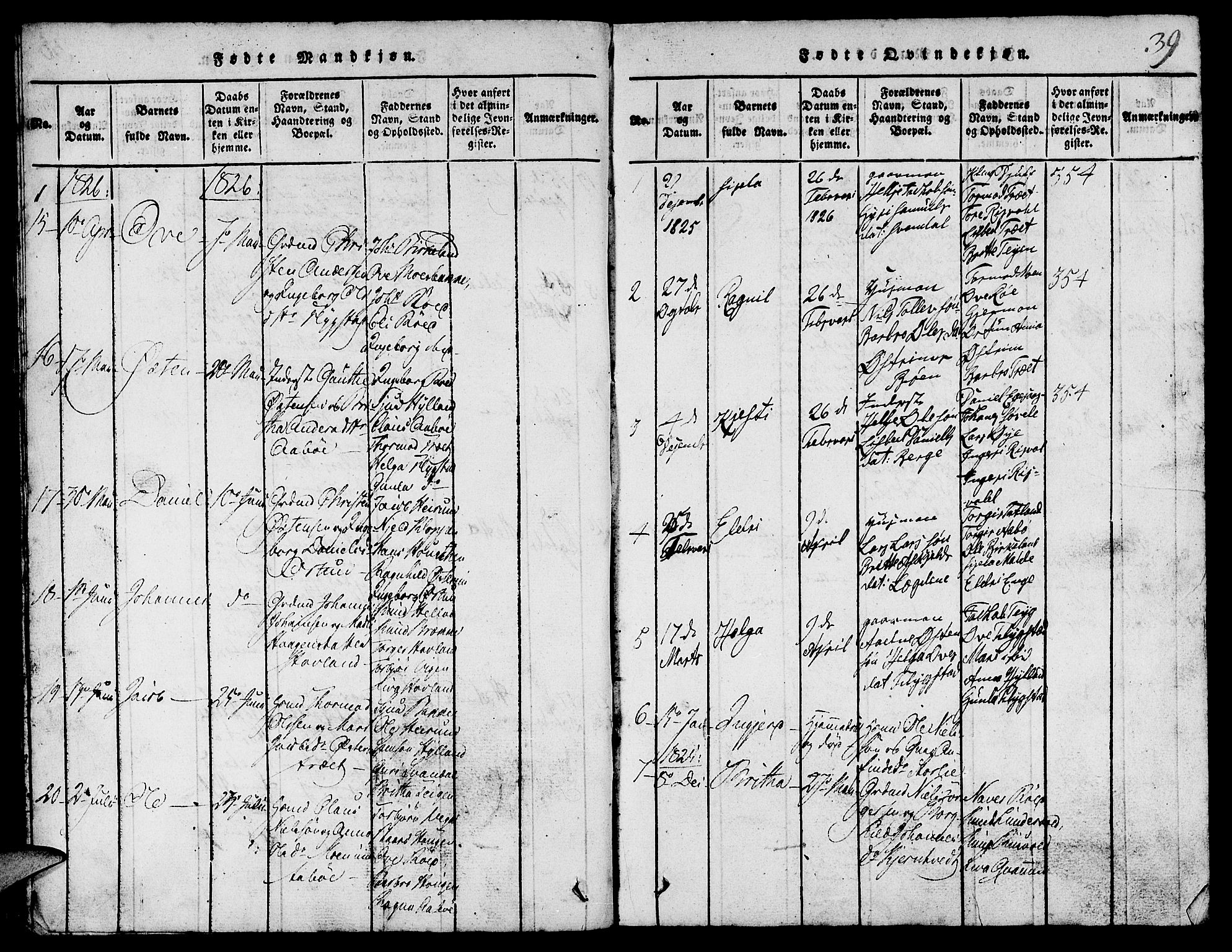 Suldal sokneprestkontor, AV/SAST-A-101845/01/V/L0002: Parish register (copy) no. B 2, 1816-1845, p. 39