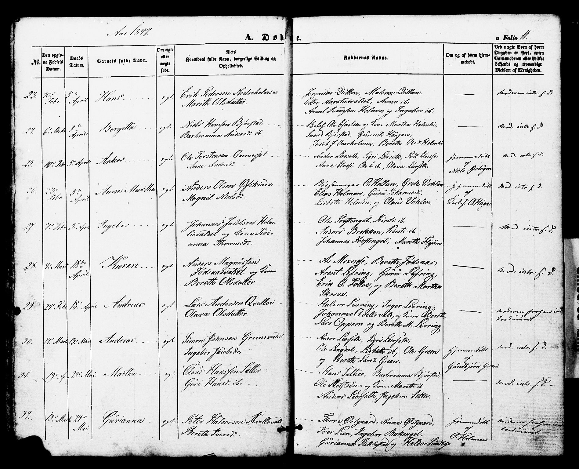 Ministerialprotokoller, klokkerbøker og fødselsregistre - Nord-Trøndelag, AV/SAT-A-1458/724/L0268: Parish register (copy) no. 724C04, 1846-1878, p. 11