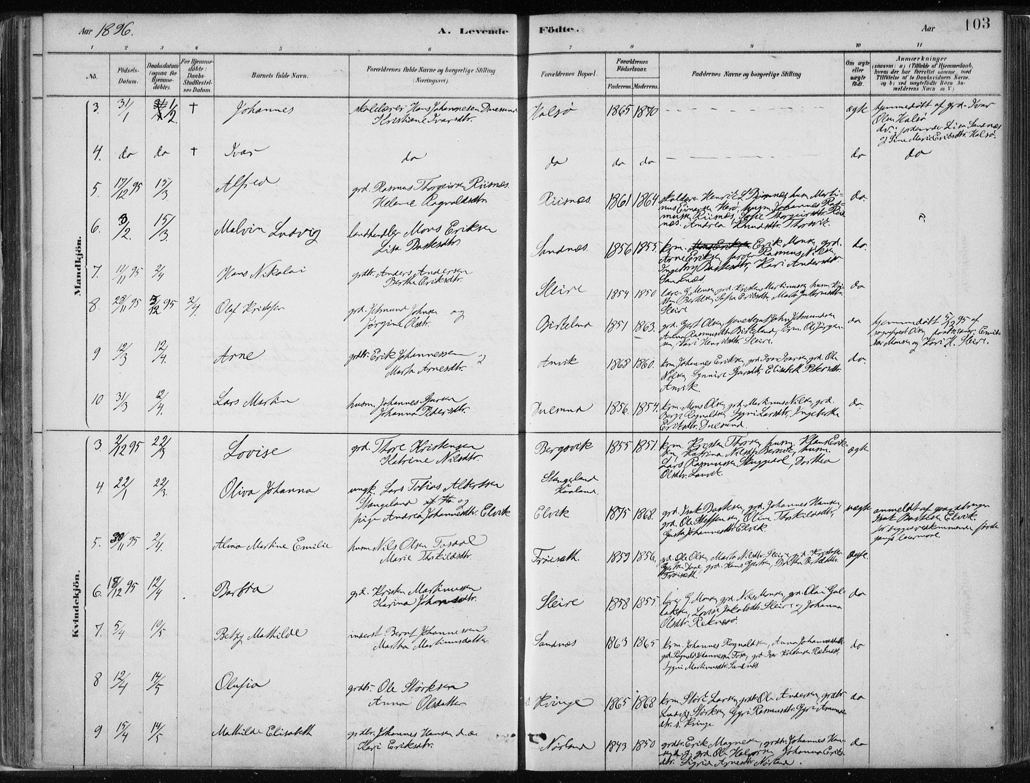 Masfjorden Sokneprestembete, SAB/A-77001: Parish register (official) no. B  1, 1876-1899, p. 103