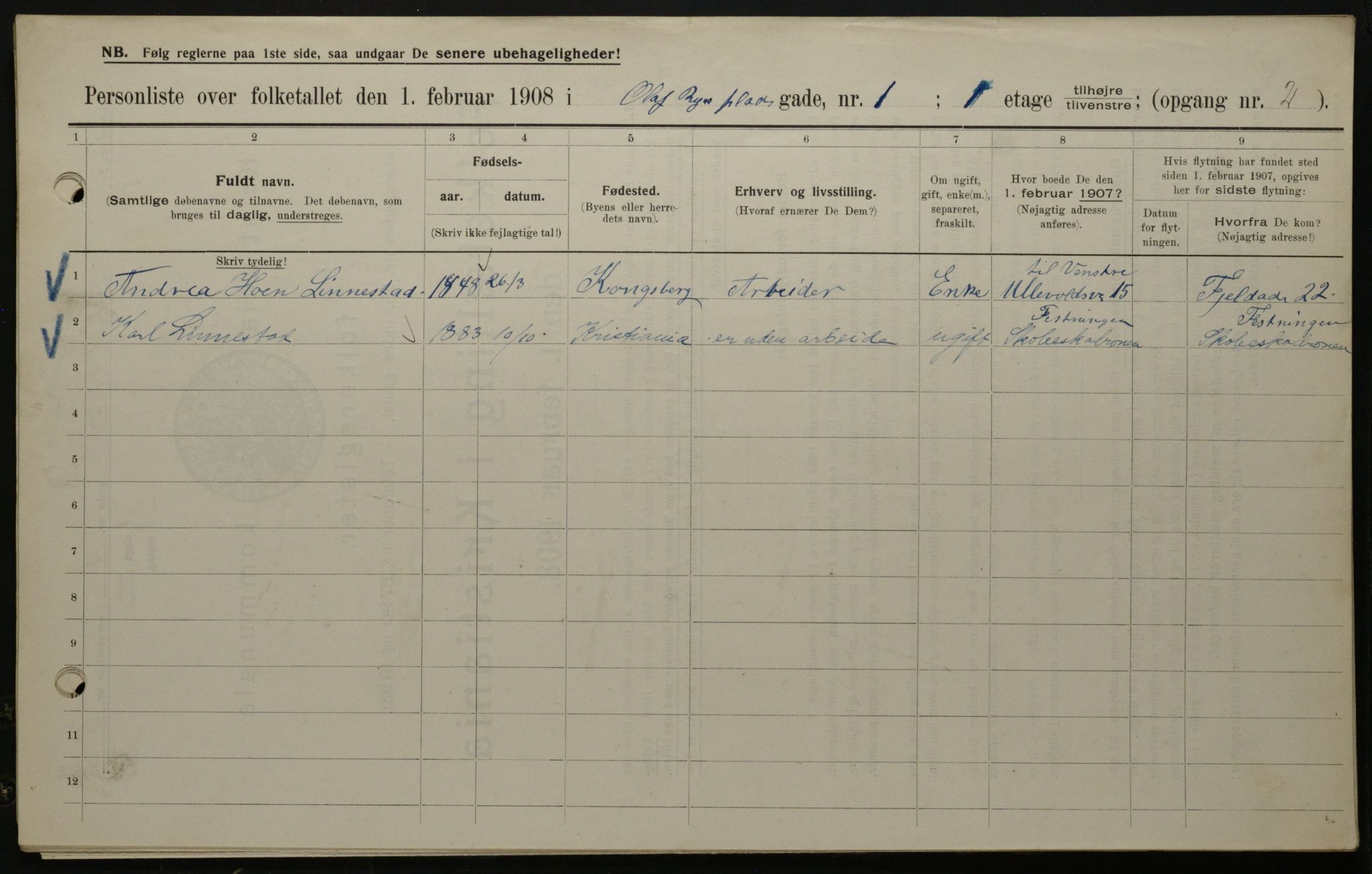 OBA, Municipal Census 1908 for Kristiania, 1908, p. 67323