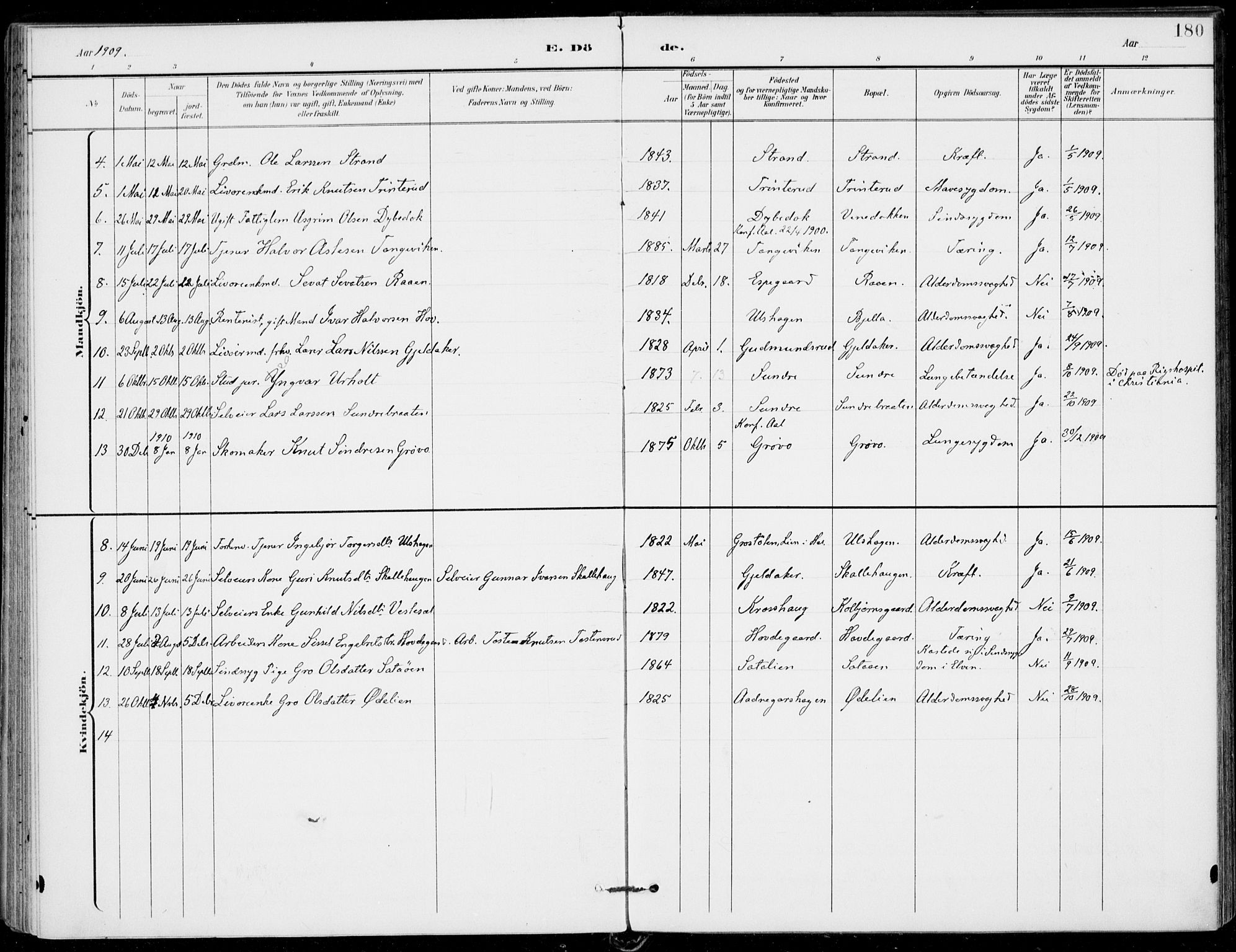 Ål kirkebøker, AV/SAKO-A-249/F/Fa/L0009: Parish register (official) no. I 9, 1897-1915, p. 180