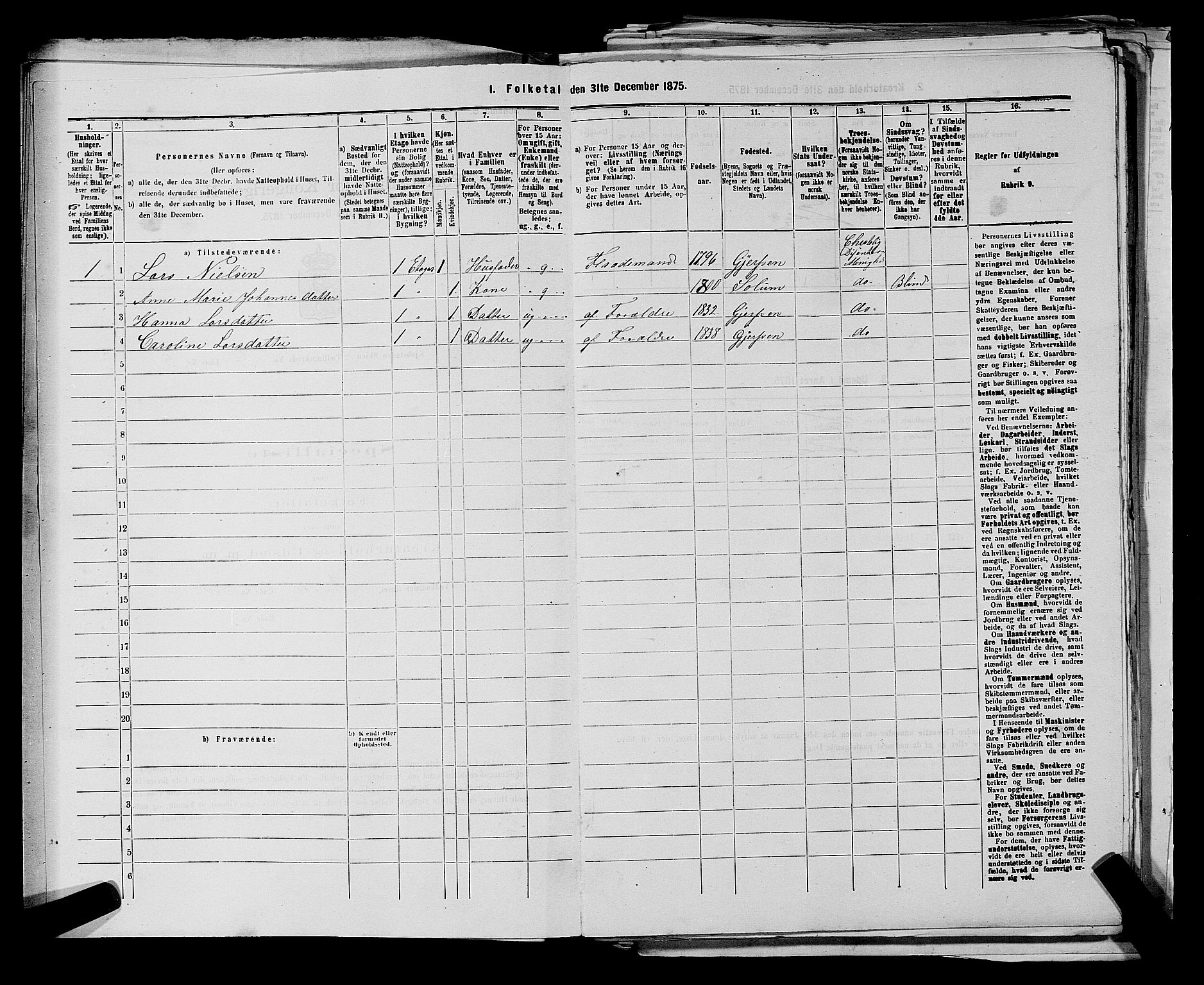 SAKO, 1875 census for 0806P Skien, 1875, p. 695