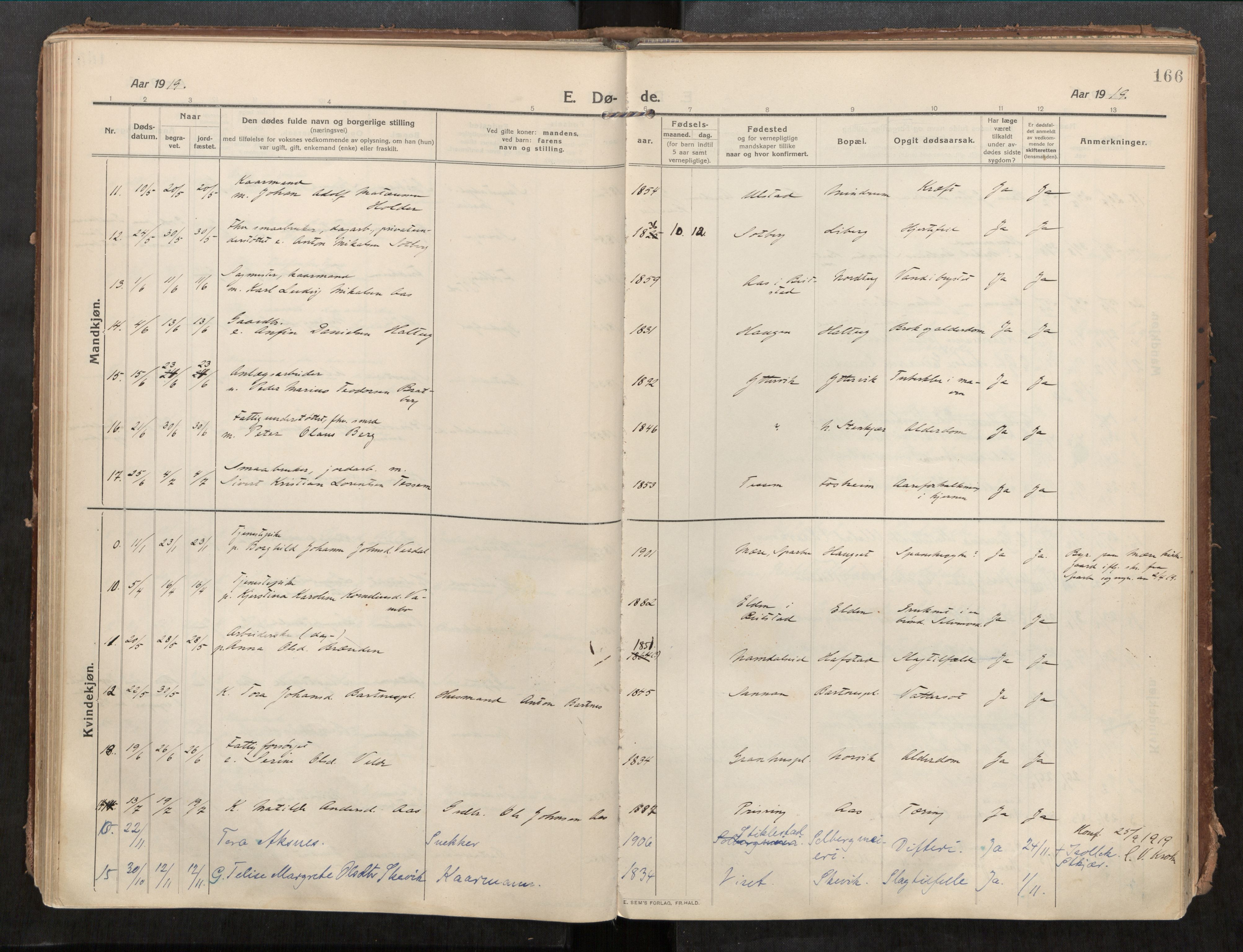 Beitstad sokneprestkontor, SAT/A-1162/I/I1/I1a/L0001: Parish register (official) no. 1, 1912-1927, p. 166