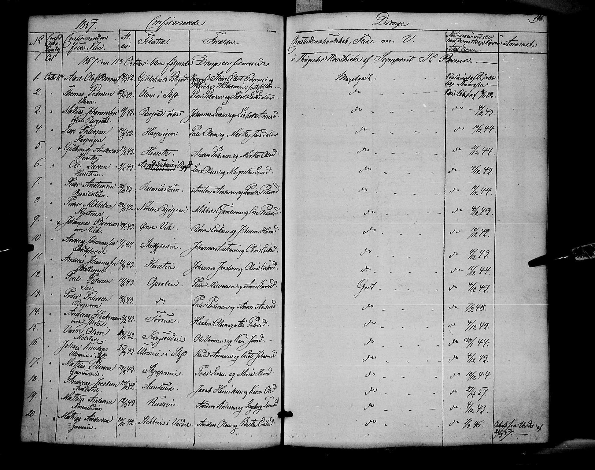 Ringsaker prestekontor, SAH/PREST-014/K/Ka/L0009: Parish register (official) no. 9, 1850-1860, p. 196