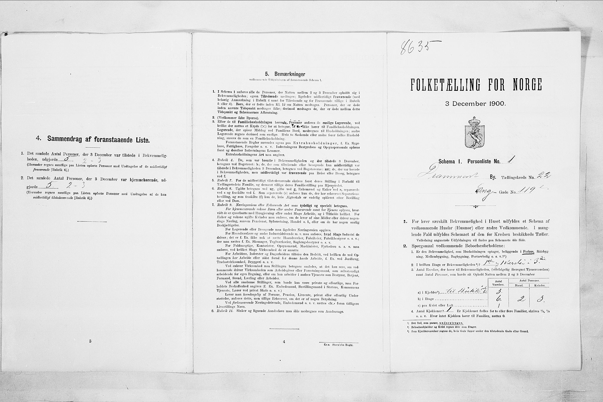 RA, 1900 census for Drammen, 1900, p. 3655