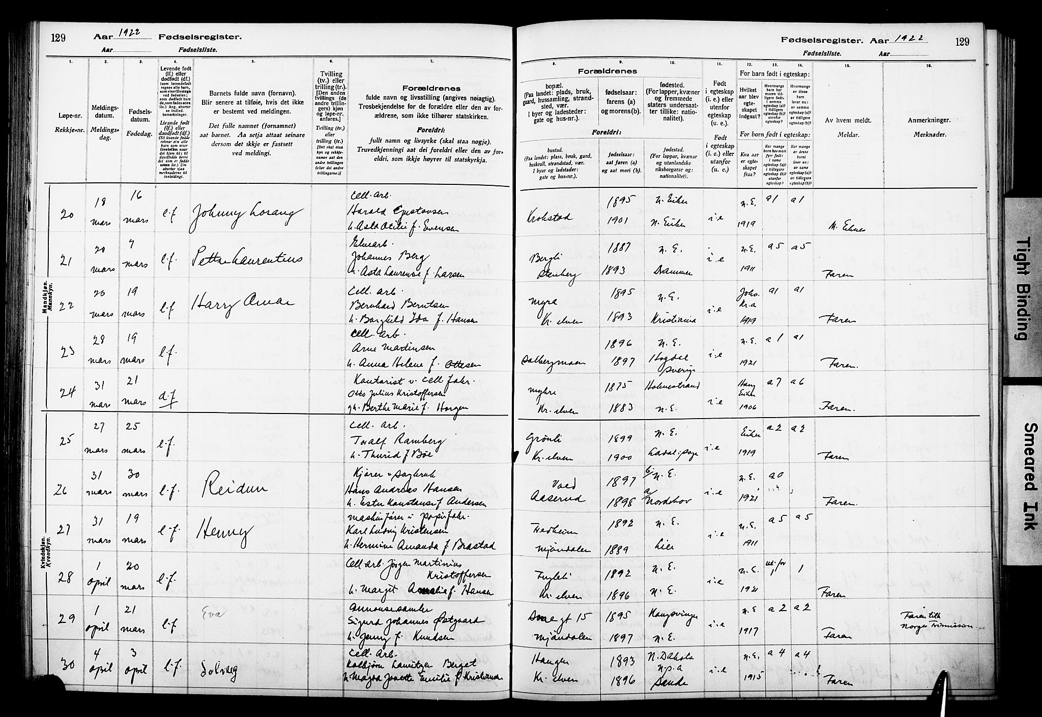 Nedre Eiker kirkebøker, AV/SAKO-A-612/J/Ja/L0001: Birth register no. 1, 1916-1925, p. 129