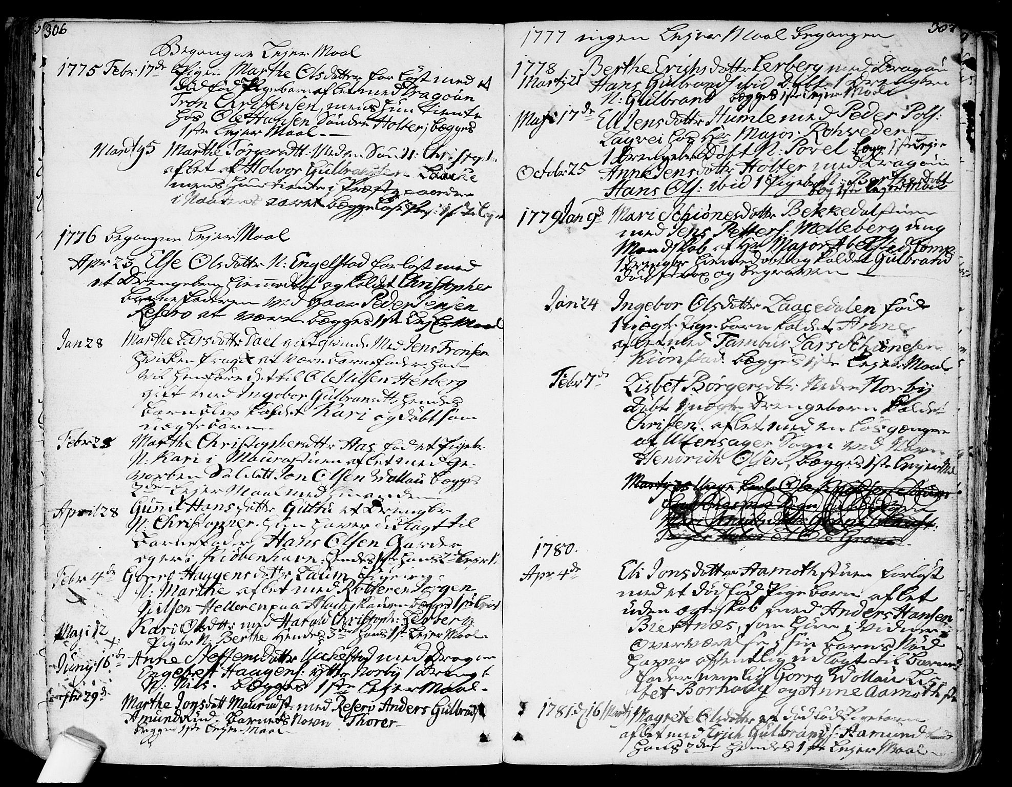 Nannestad prestekontor Kirkebøker, SAO/A-10414a/F/Fa/L0007: Parish register (official) no. I 7, 1754-1791, p. 306-307