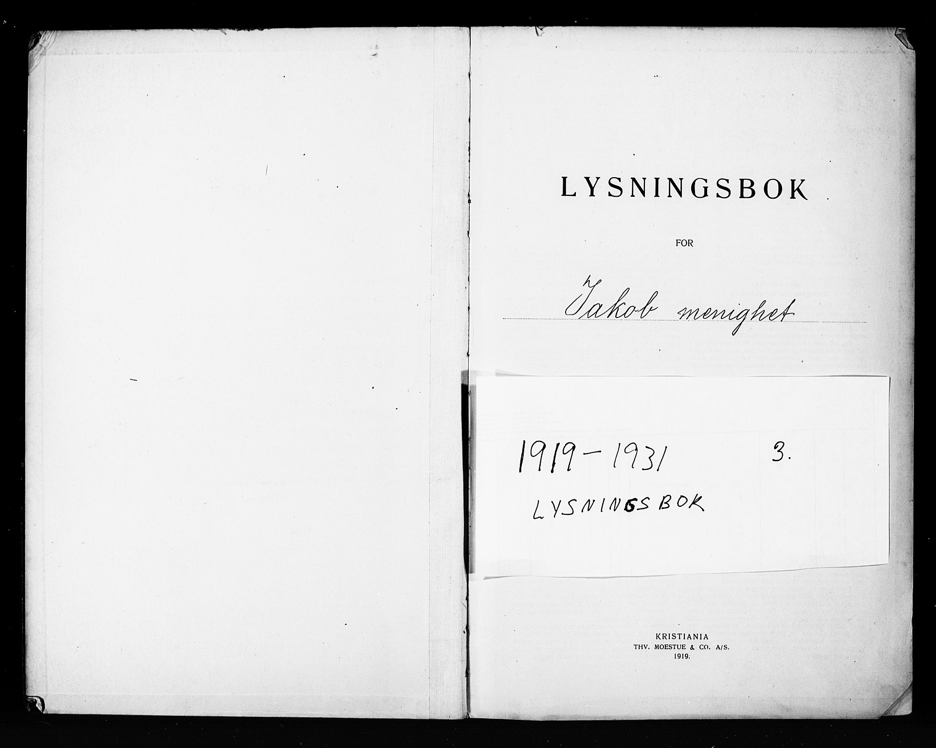 Jakob prestekontor Kirkebøker, SAO/A-10850/H/Ha/L0003: Banns register no. 3, 1919-1931