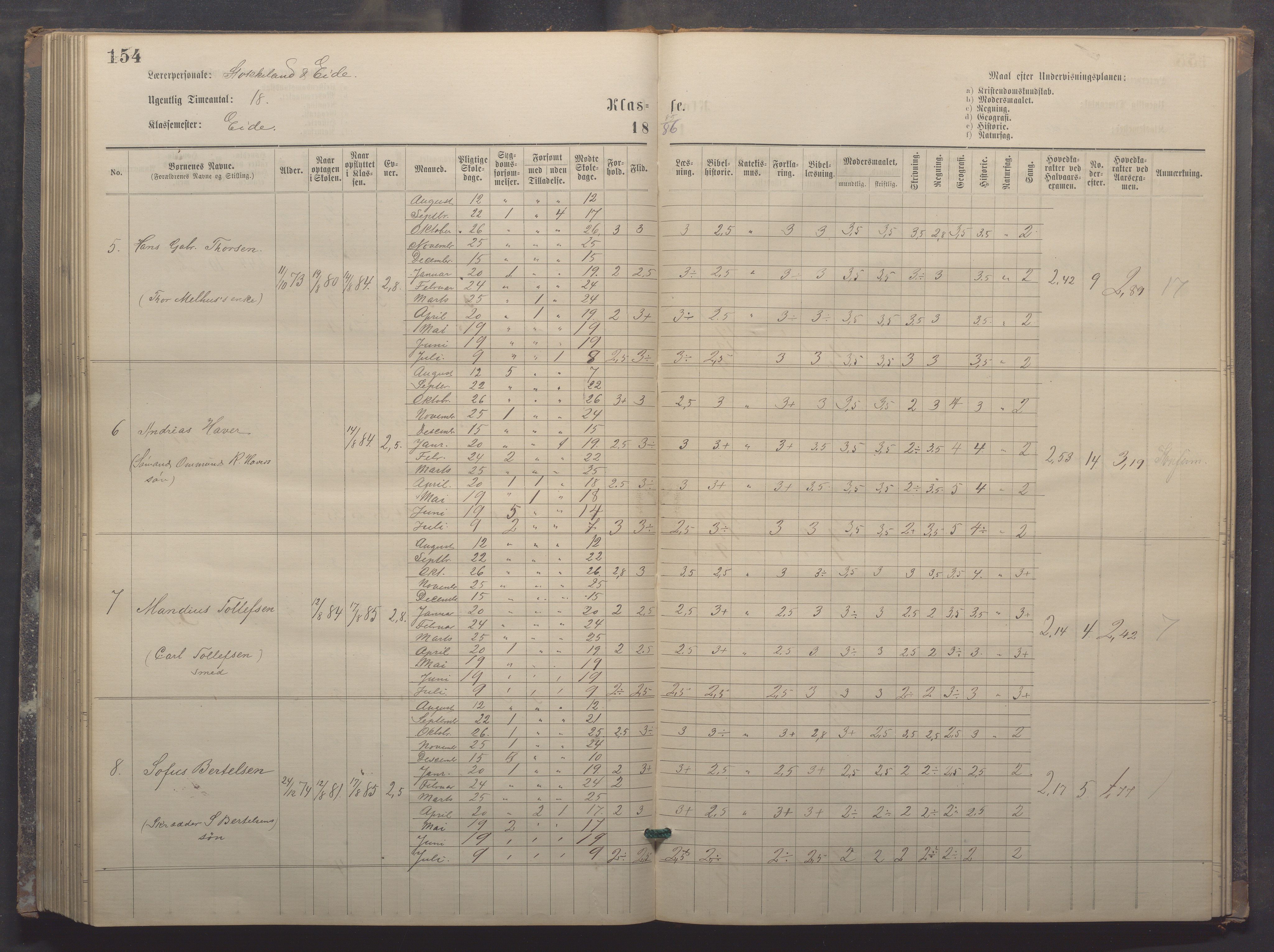 Egersund kommune (Ladested) - Egersund almueskole/folkeskole, IKAR/K-100521/H/L0017: Skoleprotokoll - Almueskolen, 5./6. klasse, 1877-1887, p. 154