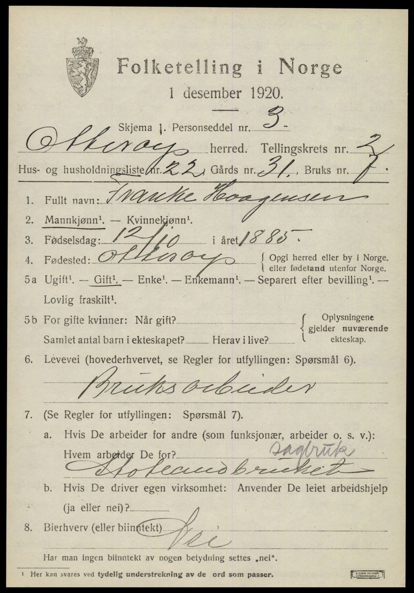 SAT, 1920 census for Otterøy, 1920, p. 1357