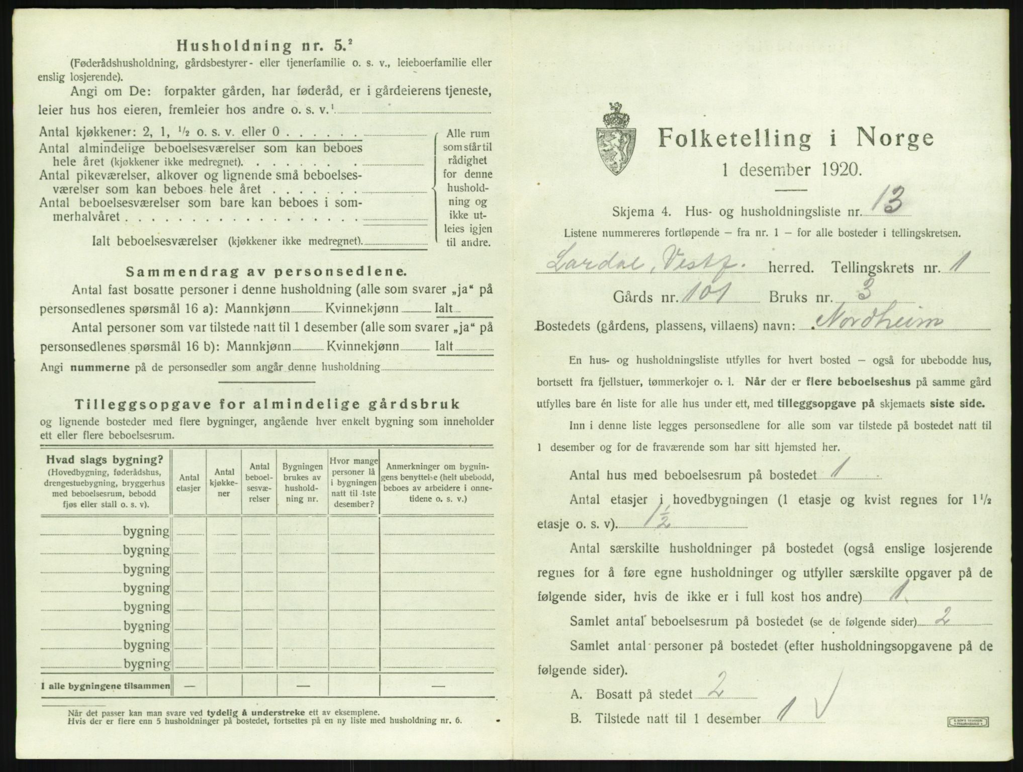 SAKO, 1920 census for Lardal, 1920, p. 63