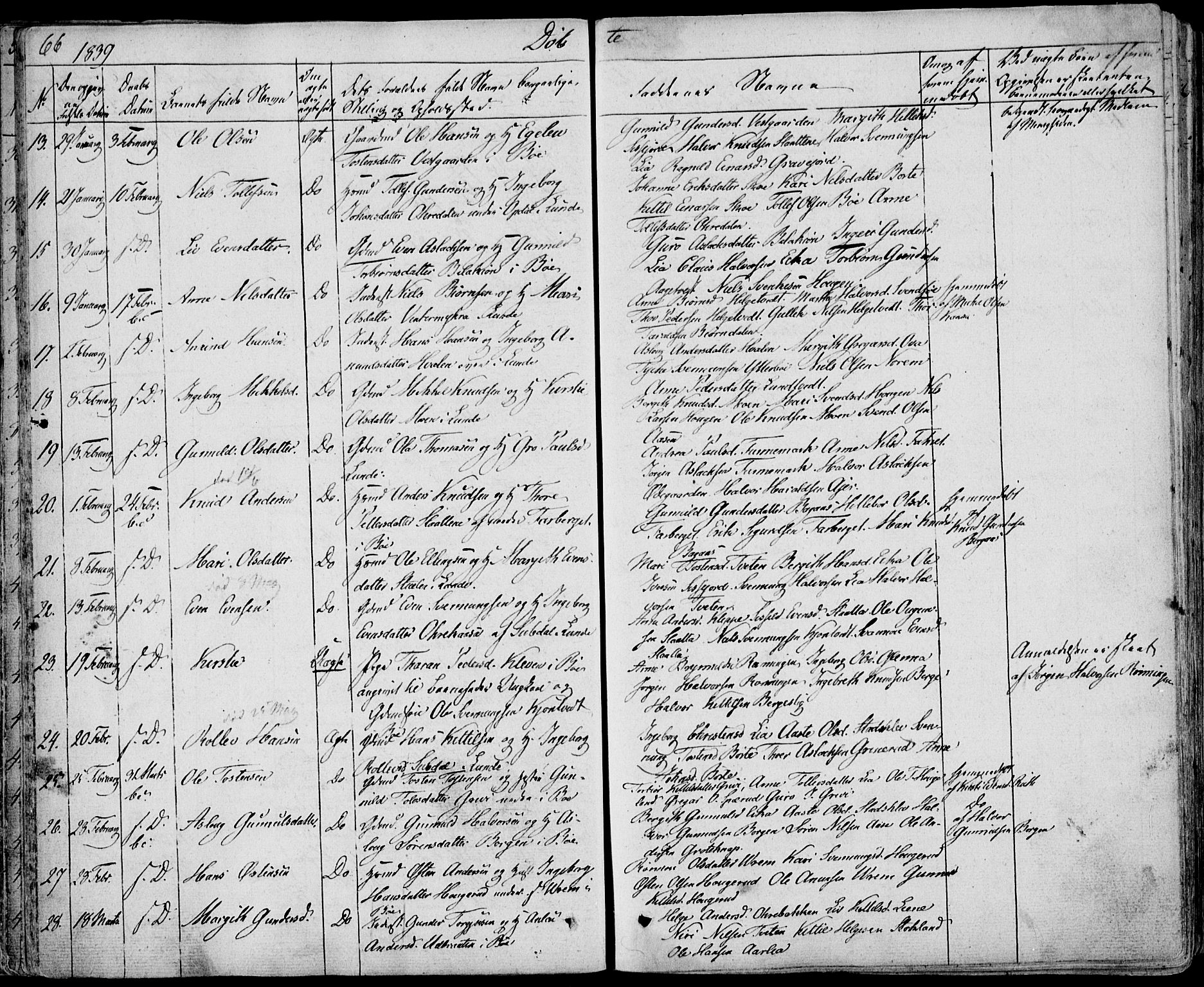 Bø kirkebøker, SAKO/A-257/F/Fa/L0007: Parish register (official) no. 7, 1831-1848, p. 66