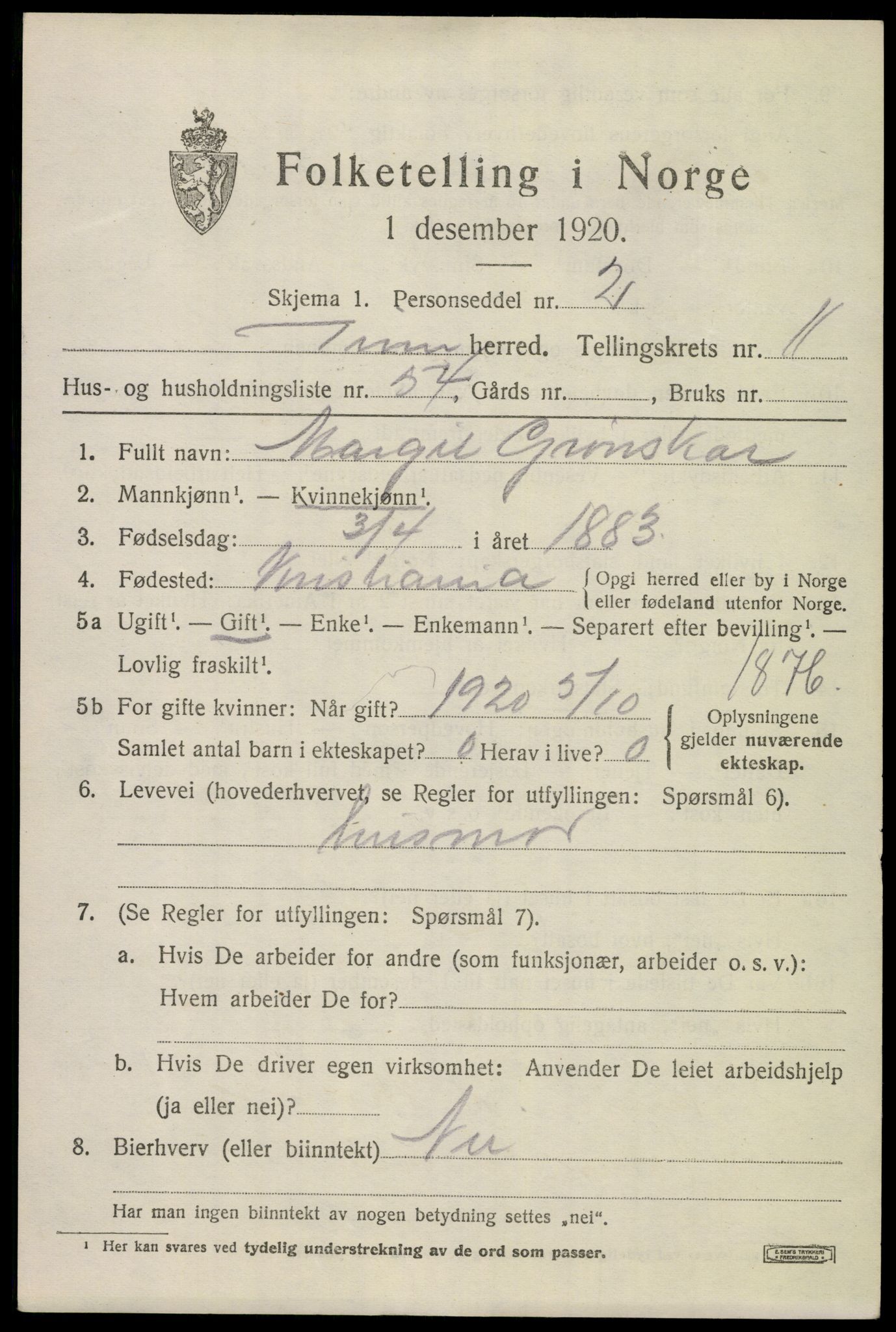 SAKO, 1920 census for Tinn, 1920, p. 7596