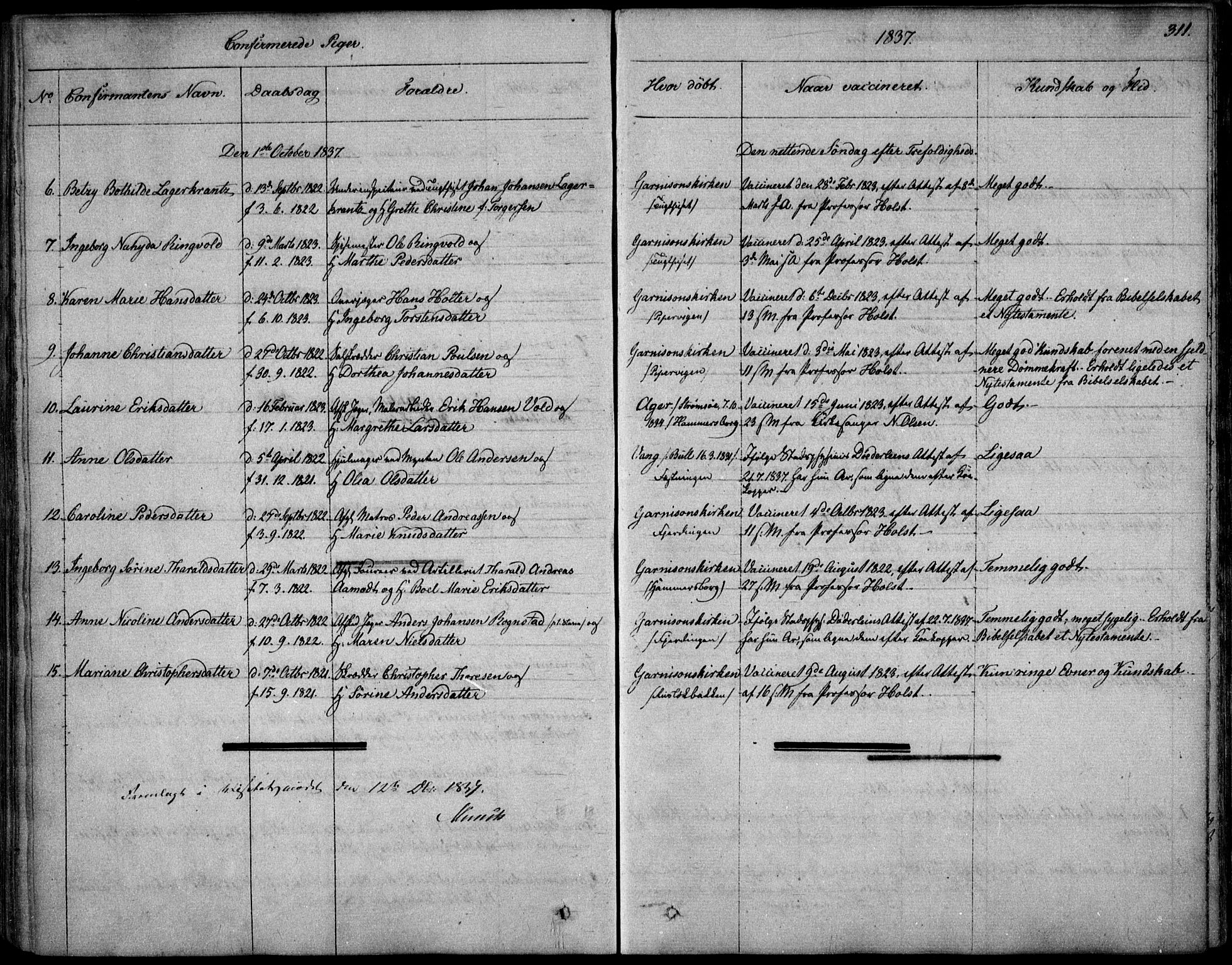 Garnisonsmenigheten Kirkebøker, SAO/A-10846/F/Fa/L0006: Parish register (official) no. 6, 1828-1841, p. 311