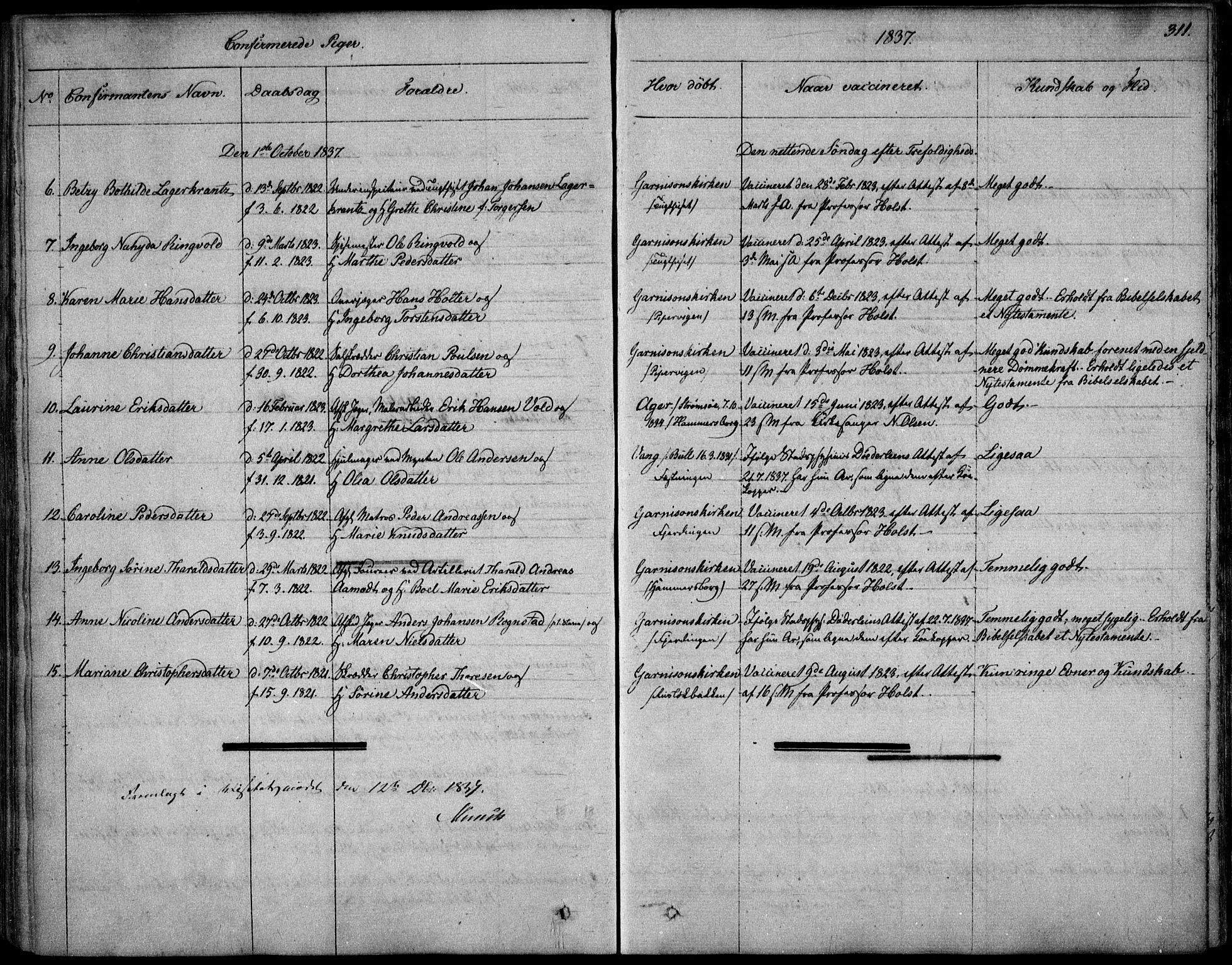 Garnisonsmenigheten Kirkebøker, AV/SAO-A-10846/F/Fa/L0006: Parish register (official) no. 6, 1828-1841, p. 311