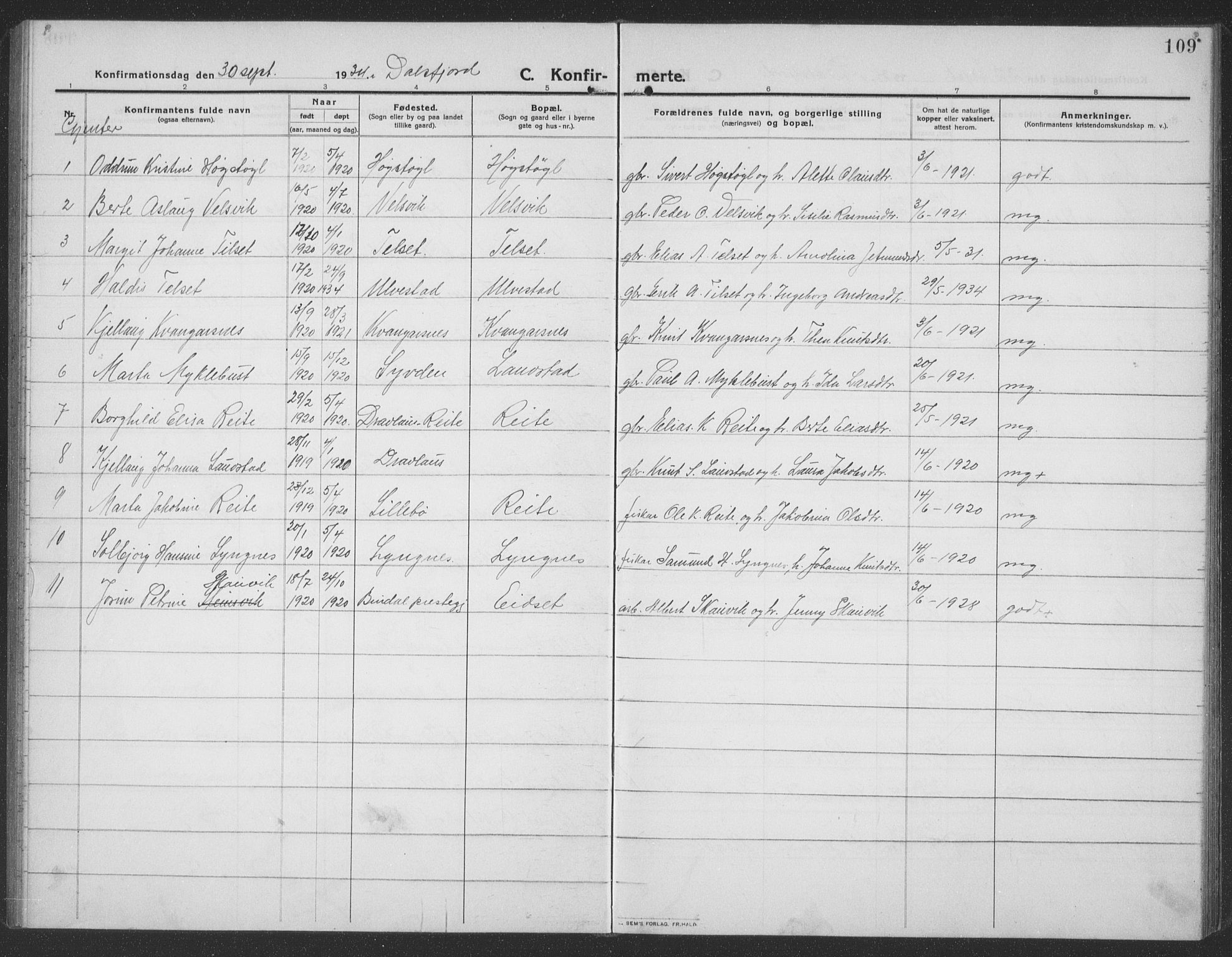 Ministerialprotokoller, klokkerbøker og fødselsregistre - Møre og Romsdal, AV/SAT-A-1454/512/L0169: Parish register (copy) no. 512C01, 1910-1935, p. 109