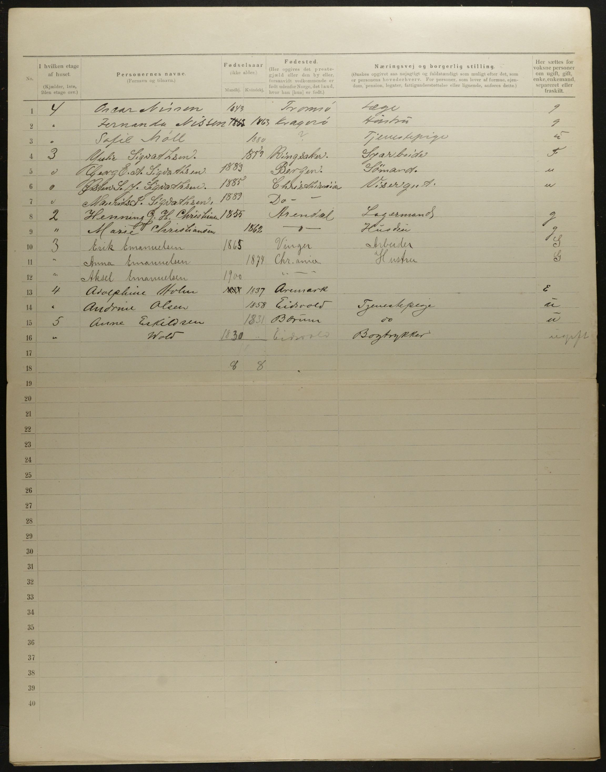 OBA, Municipal Census 1901 for Kristiania, 1901, p. 8138