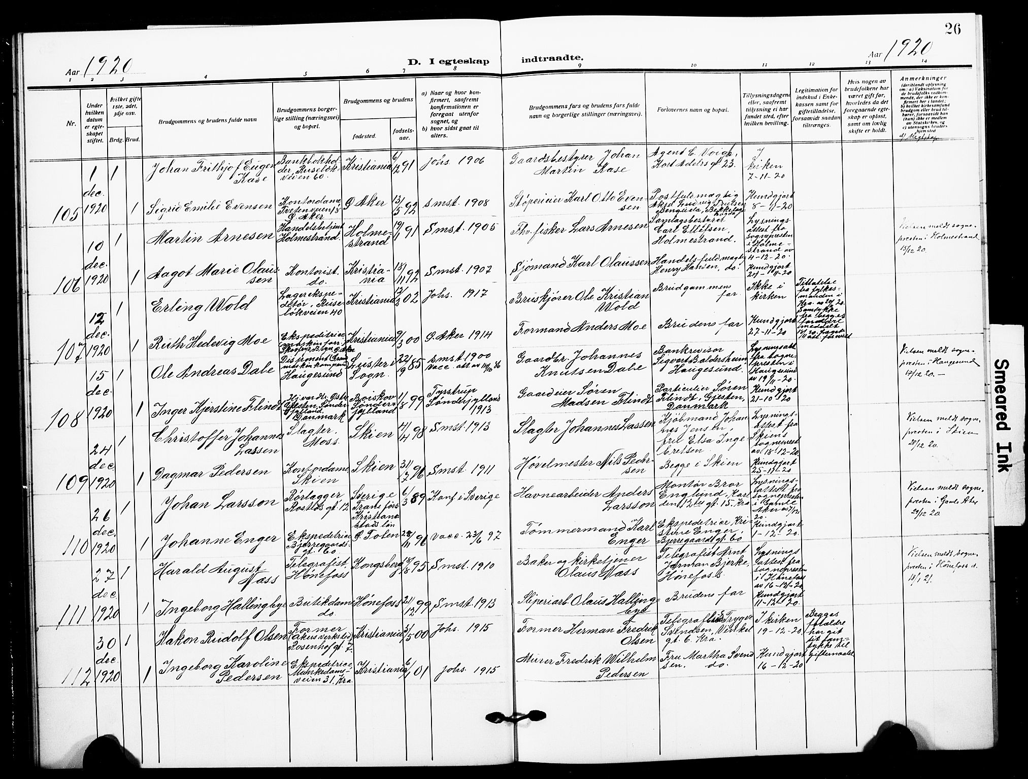 Johannes prestekontor Kirkebøker, SAO/A-10852/F/Fa/L0013: Parish register (official) no. 13, 1919-1930, p. 26