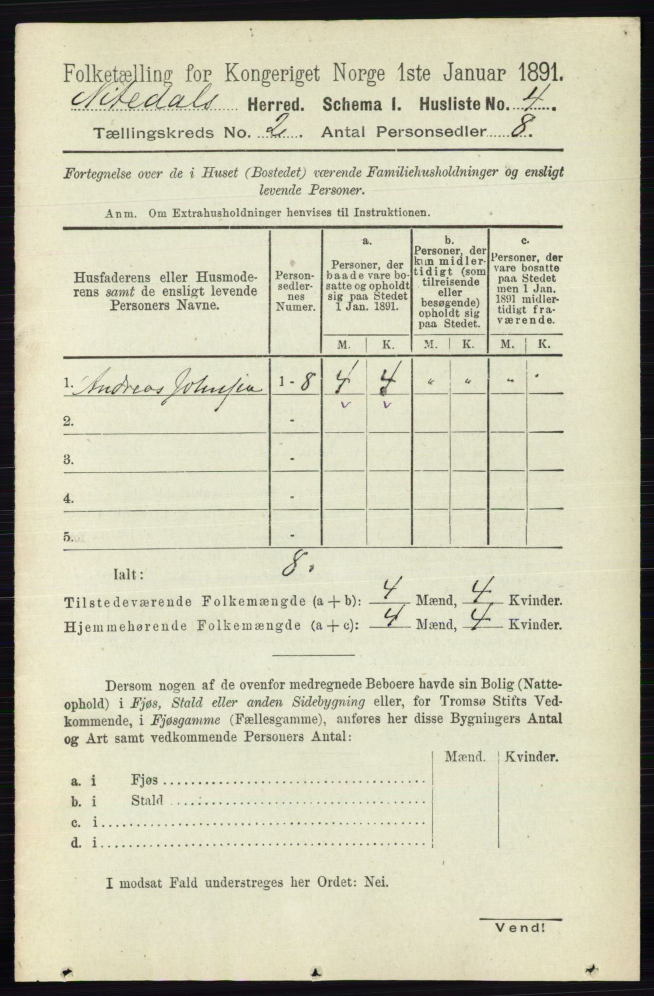 RA, 1891 census for 0233 Nittedal, 1891, p. 505