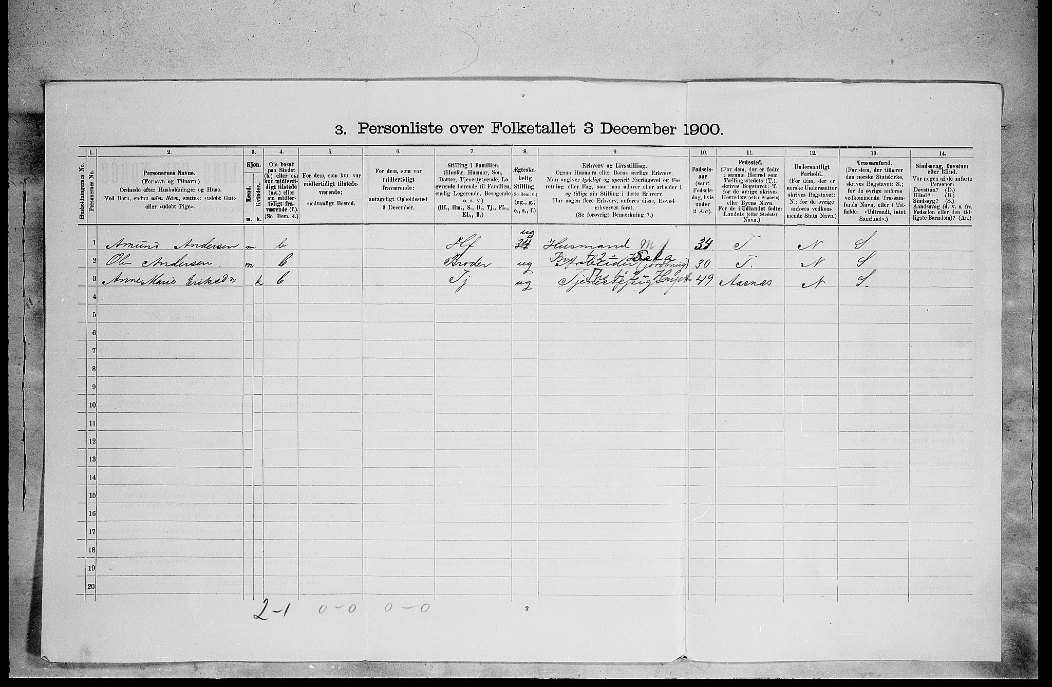 SAH, 1900 census for Grue, 1900, p. 398