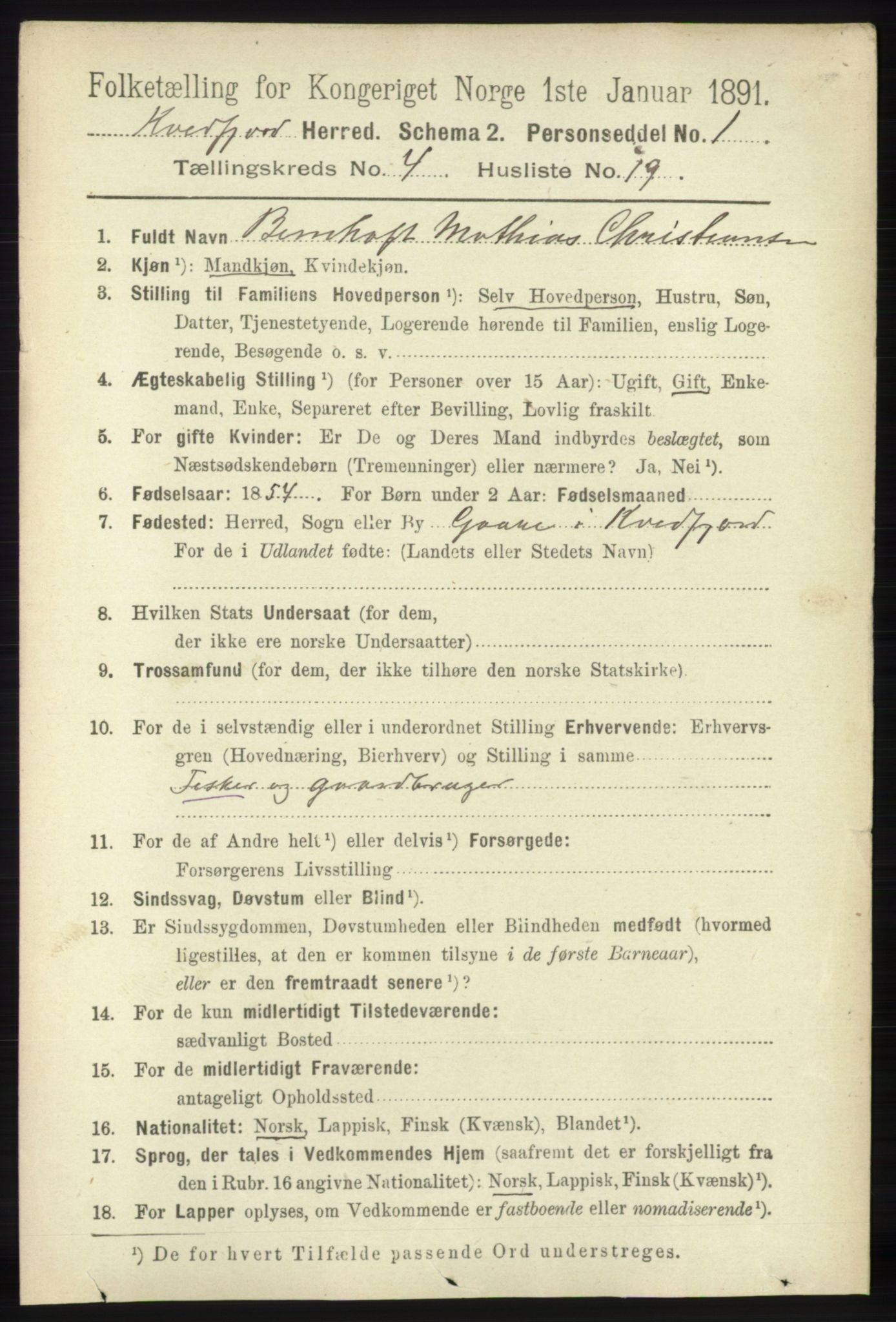 RA, 1891 census for 1911 Kvæfjord, 1891, p. 2002