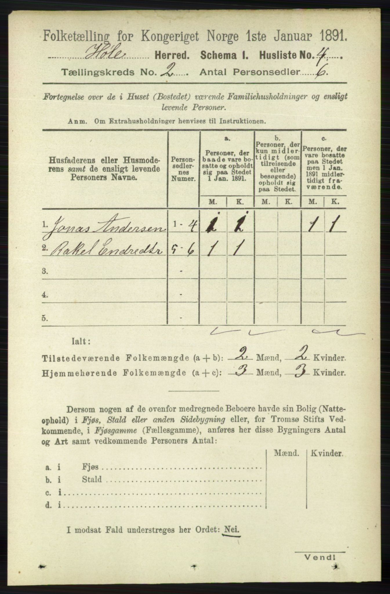 RA, 1891 census for 1128 Høle, 1891, p. 150