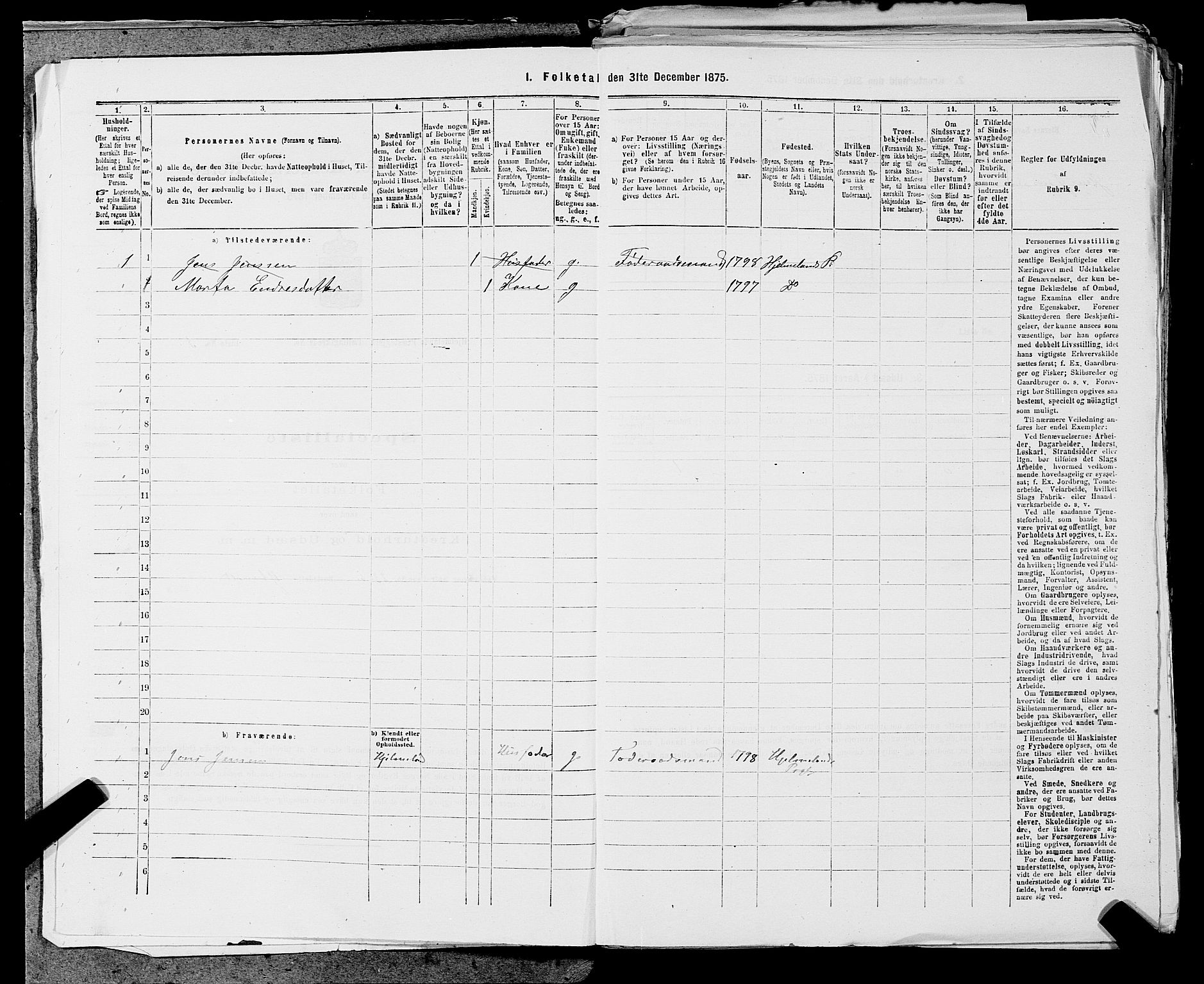 SAST, 1875 census for 1133P Hjelmeland, 1875, p. 1387