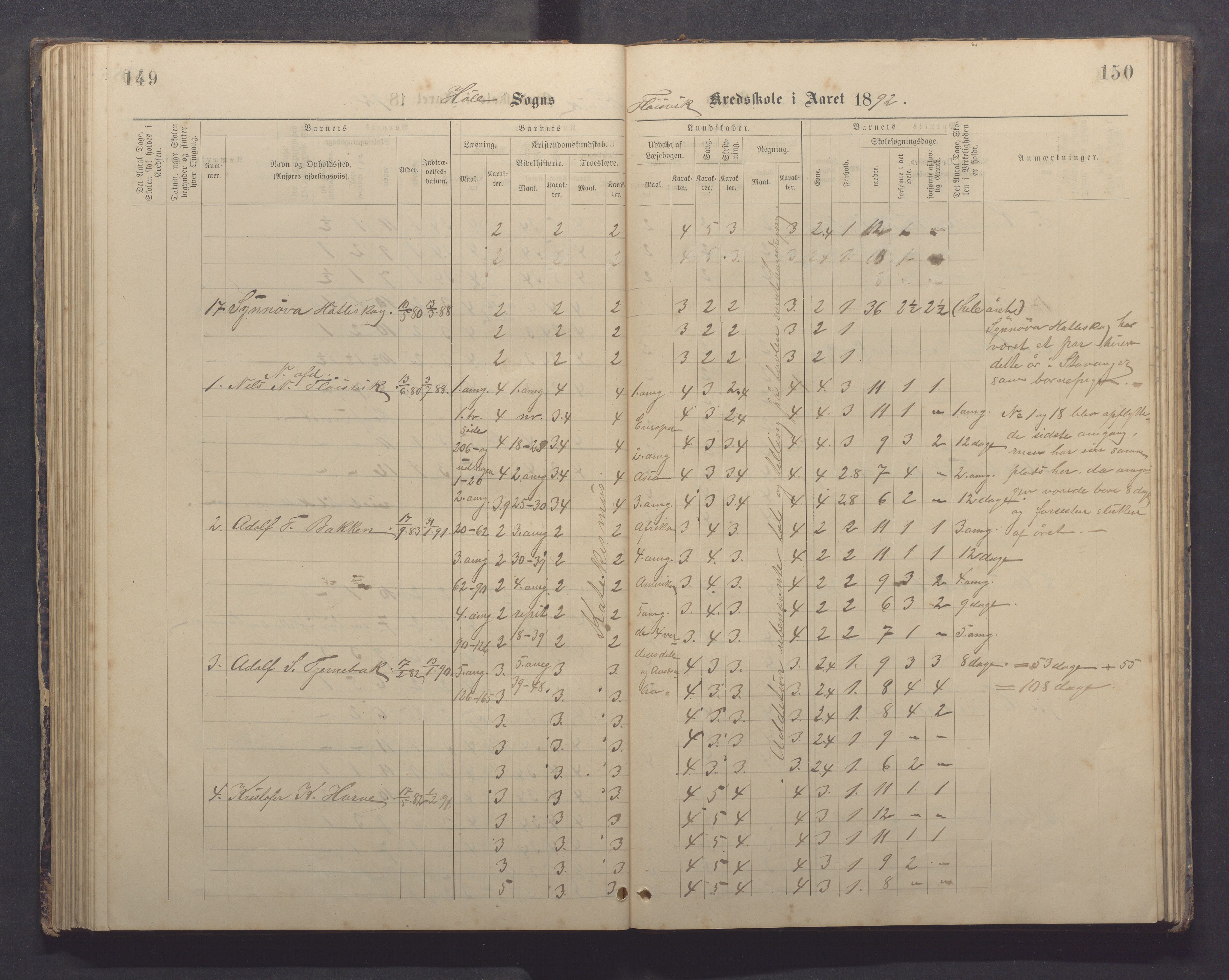 Høle kommune - Tengesdal skole, IKAR/K-100033/F/L0001: Skoleprotokoll, 1884-1893, p. 149-150