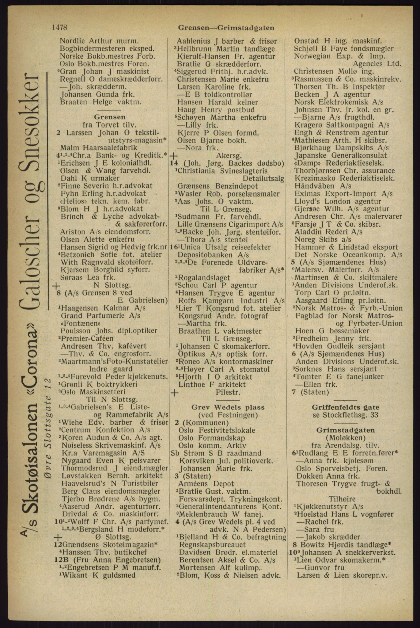 Kristiania/Oslo adressebok, PUBL/-, 1927, p. 1478