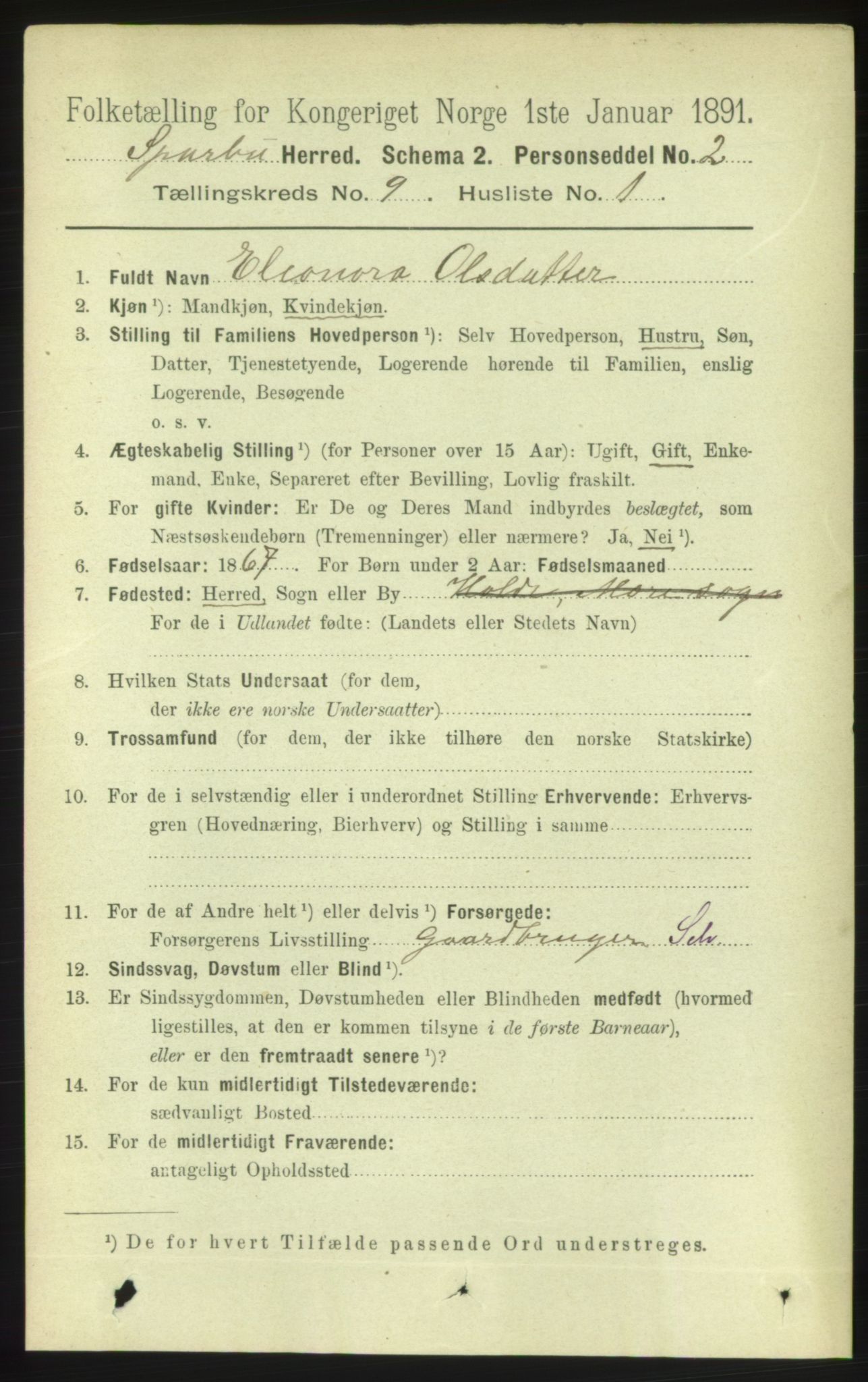 RA, 1891 census for 1731 Sparbu, 1891, p. 3061