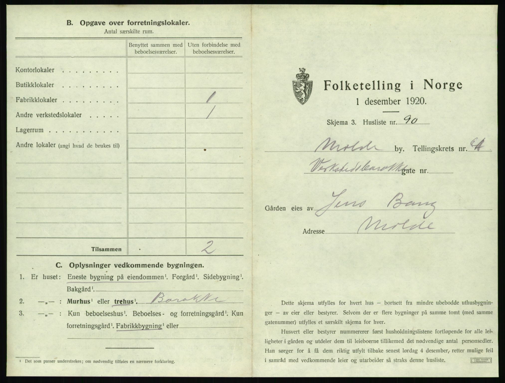 SAT, 1920 census for Molde, 1920, p. 605