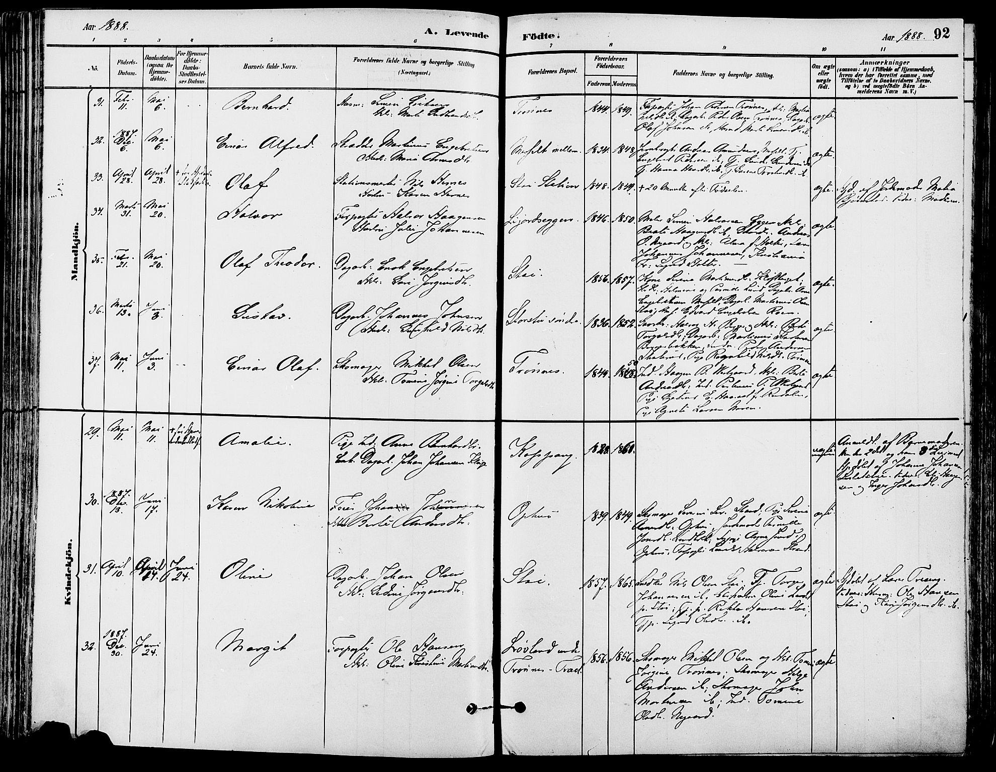 Stor-Elvdal prestekontor, AV/SAH-PREST-052/H/Ha/Haa/L0002: Parish register (official) no. 2, 1882-1907, p. 92