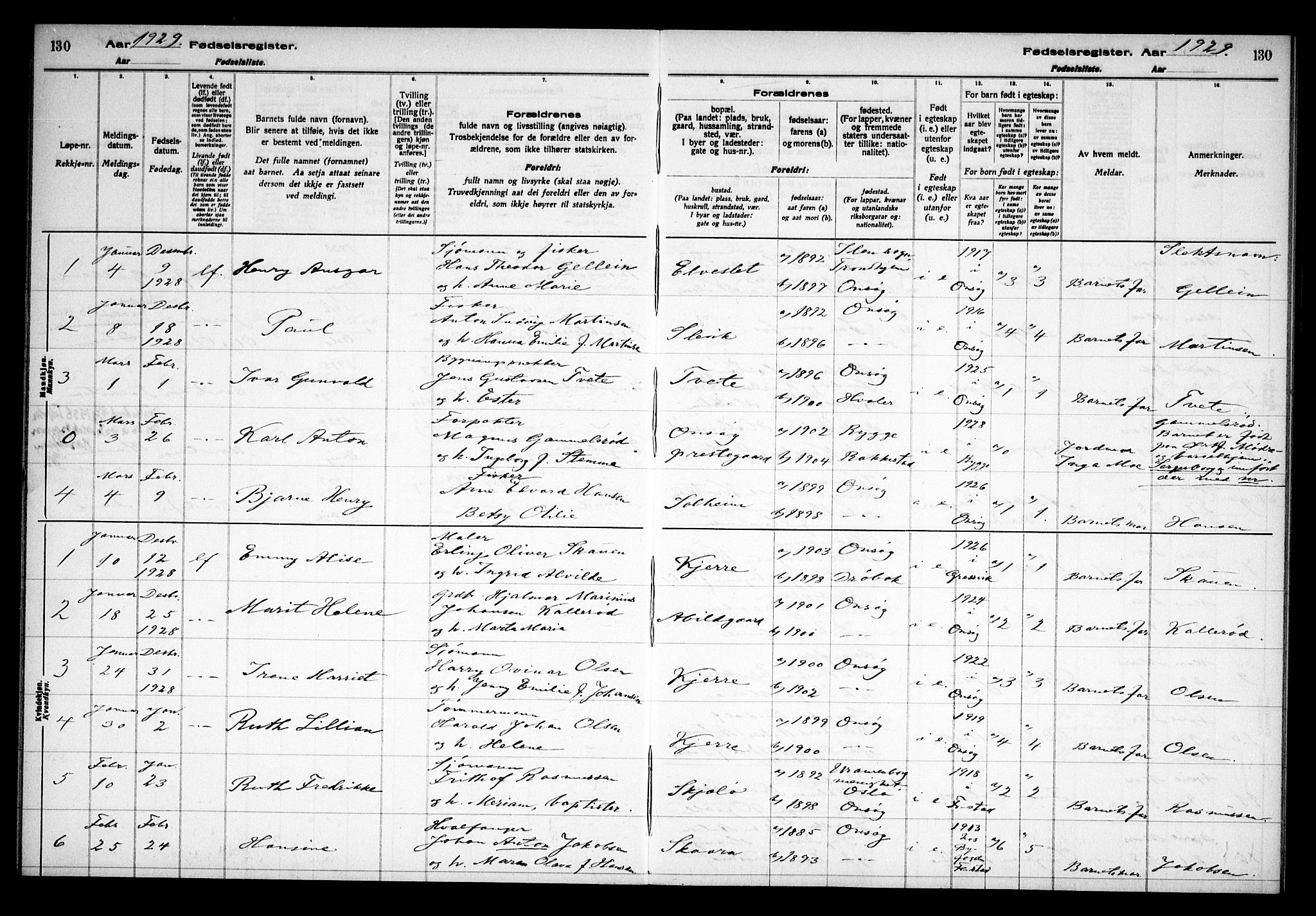 Onsøy prestekontor Kirkebøker, AV/SAO-A-10914/J/Ja/L0001: Birth register no. I 1, 1916-1937, p. 130