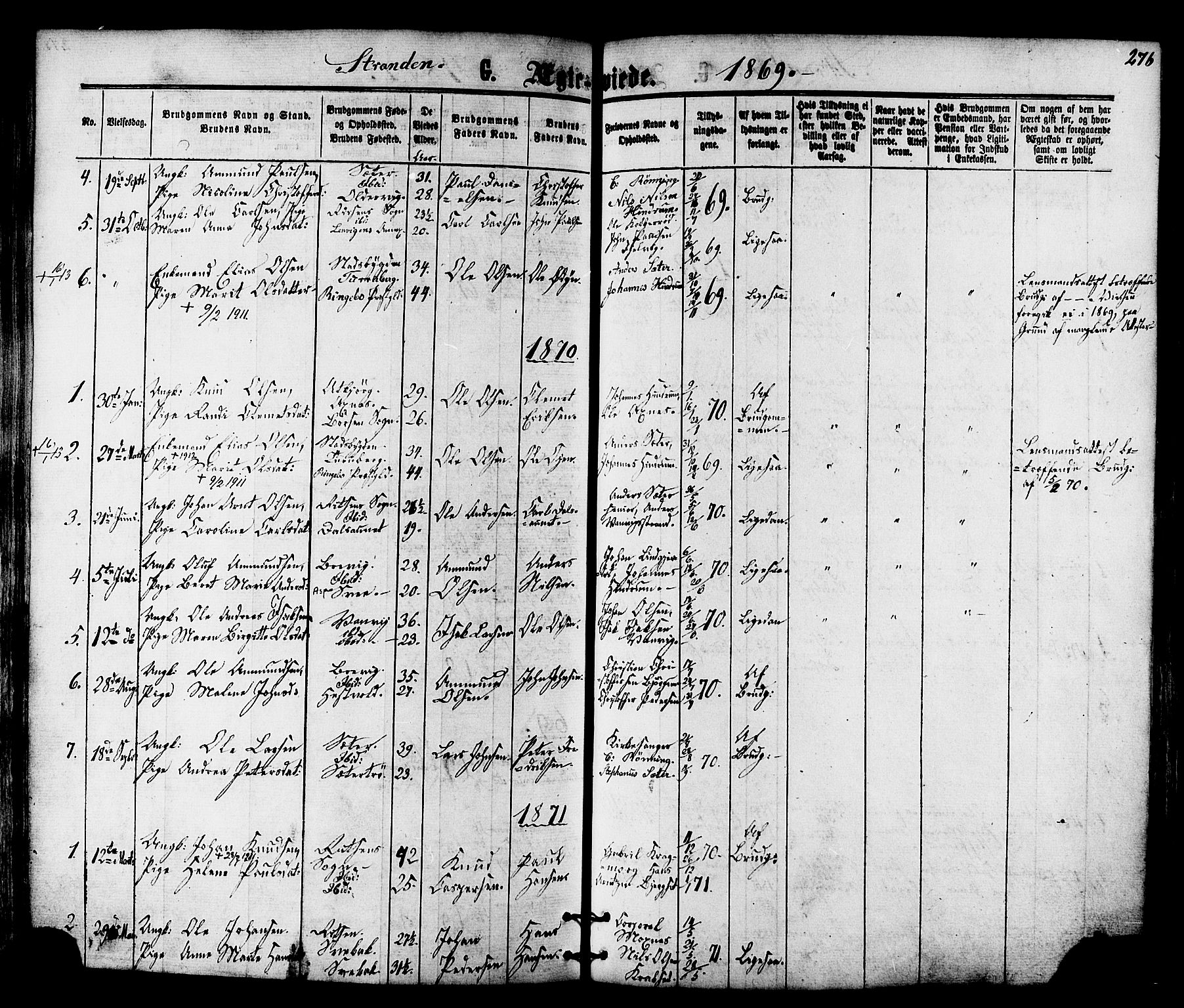 Ministerialprotokoller, klokkerbøker og fødselsregistre - Nord-Trøndelag, AV/SAT-A-1458/701/L0009: Parish register (official) no. 701A09 /2, 1864-1882, p. 276