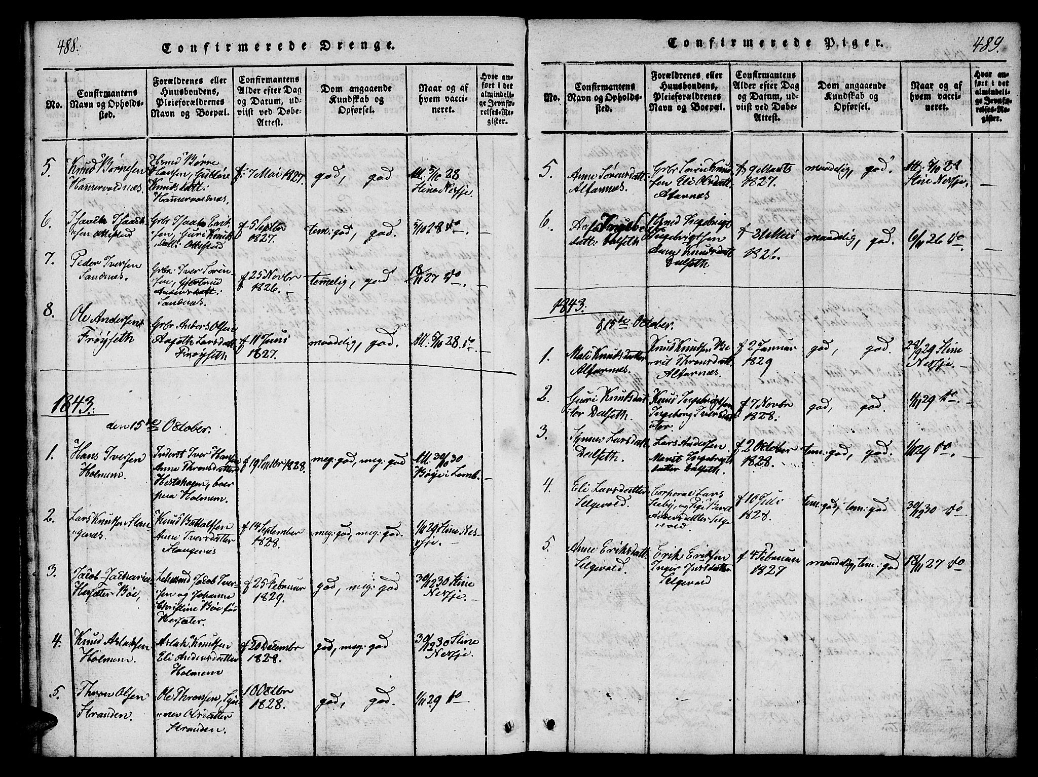 Ministerialprotokoller, klokkerbøker og fødselsregistre - Møre og Romsdal, AV/SAT-A-1454/548/L0612: Parish register (official) no. 548A01, 1818-1846, p. 488-489