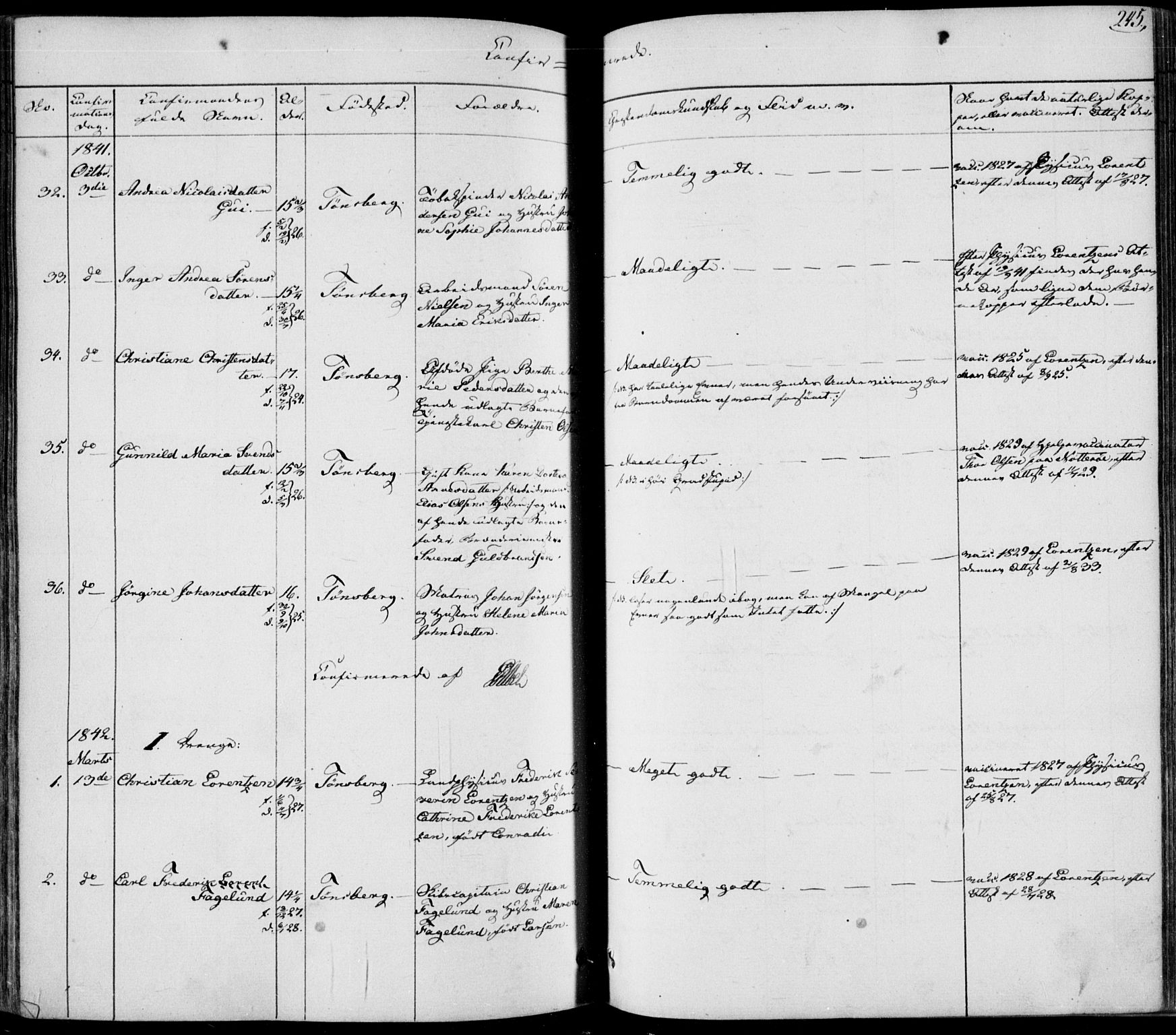 Tønsberg kirkebøker, SAKO/A-330/F/Fa/L0006: Parish register (official) no. I 6, 1836-1844, p. 245