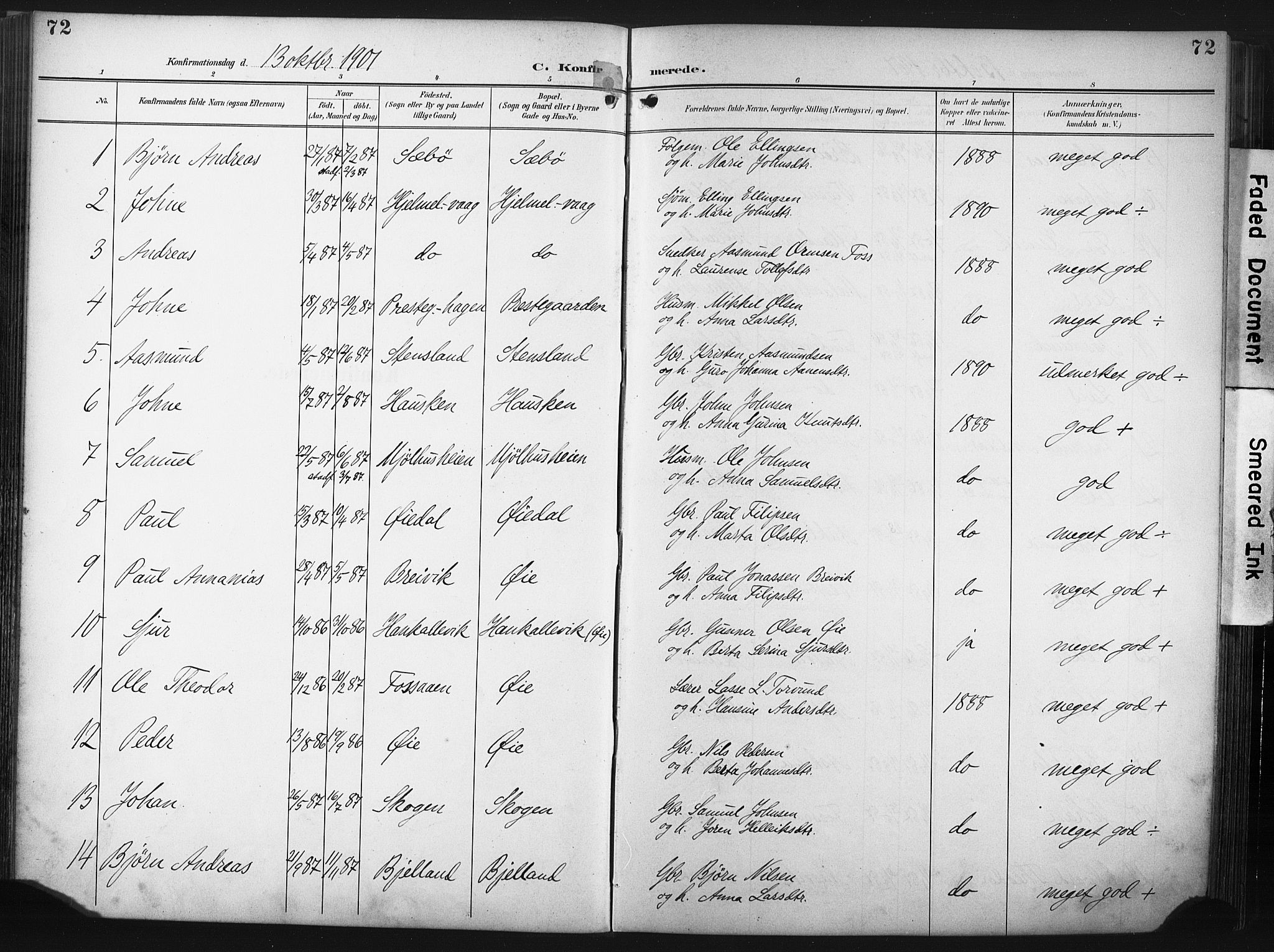Hjelmeland sokneprestkontor, SAST/A-101843/02/A/L0002: Parish register (official) no. A 17, 1901-1916, p. 72