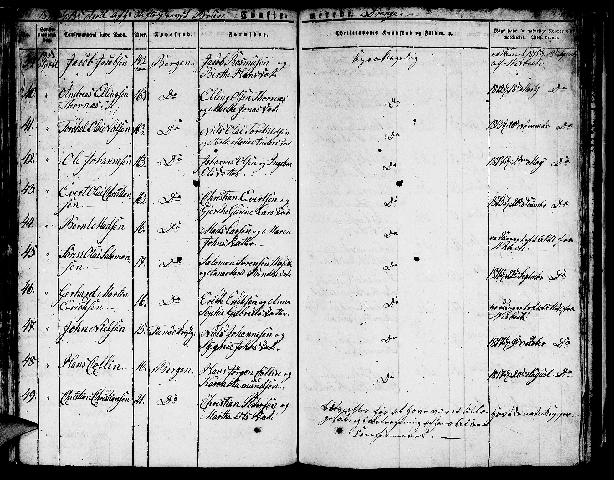 Domkirken sokneprestembete, SAB/A-74801/H/Hab/L0002: Parish register (copy) no. A 2, 1821-1839, p. 349