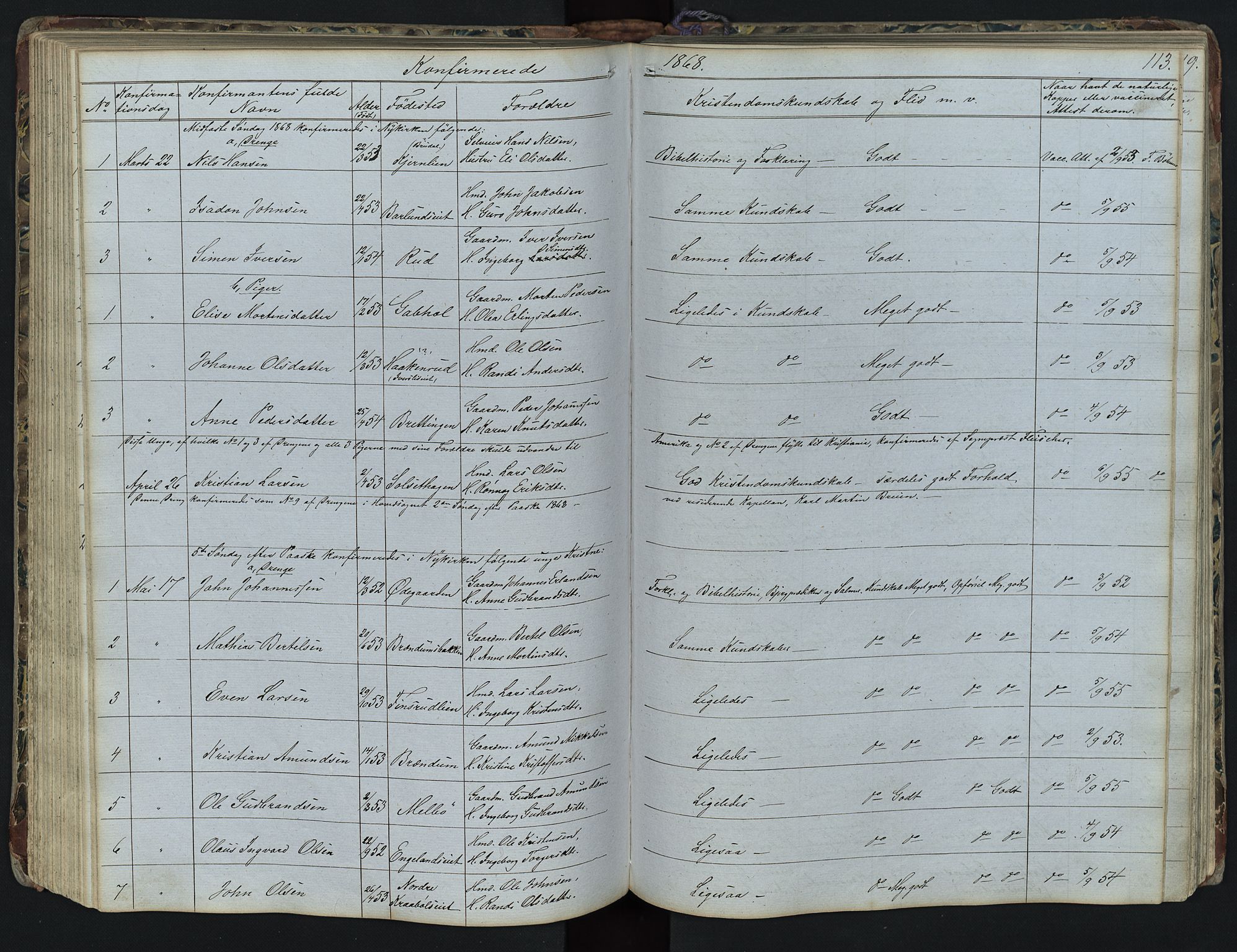 Vestre Gausdal prestekontor, SAH/PREST-094/H/Ha/Hab/L0001: Parish register (copy) no. 1, 1867-1895, p. 113