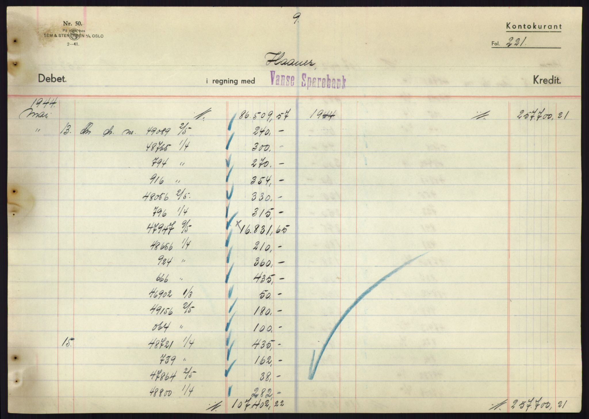 Forsvarsdepartementet, 10. kontor / Oppgjørskontoret, AV/RA-RAFA-1225/D/Db/L0180: Lista oppgjørskontor, 1942-1952, p. 2249