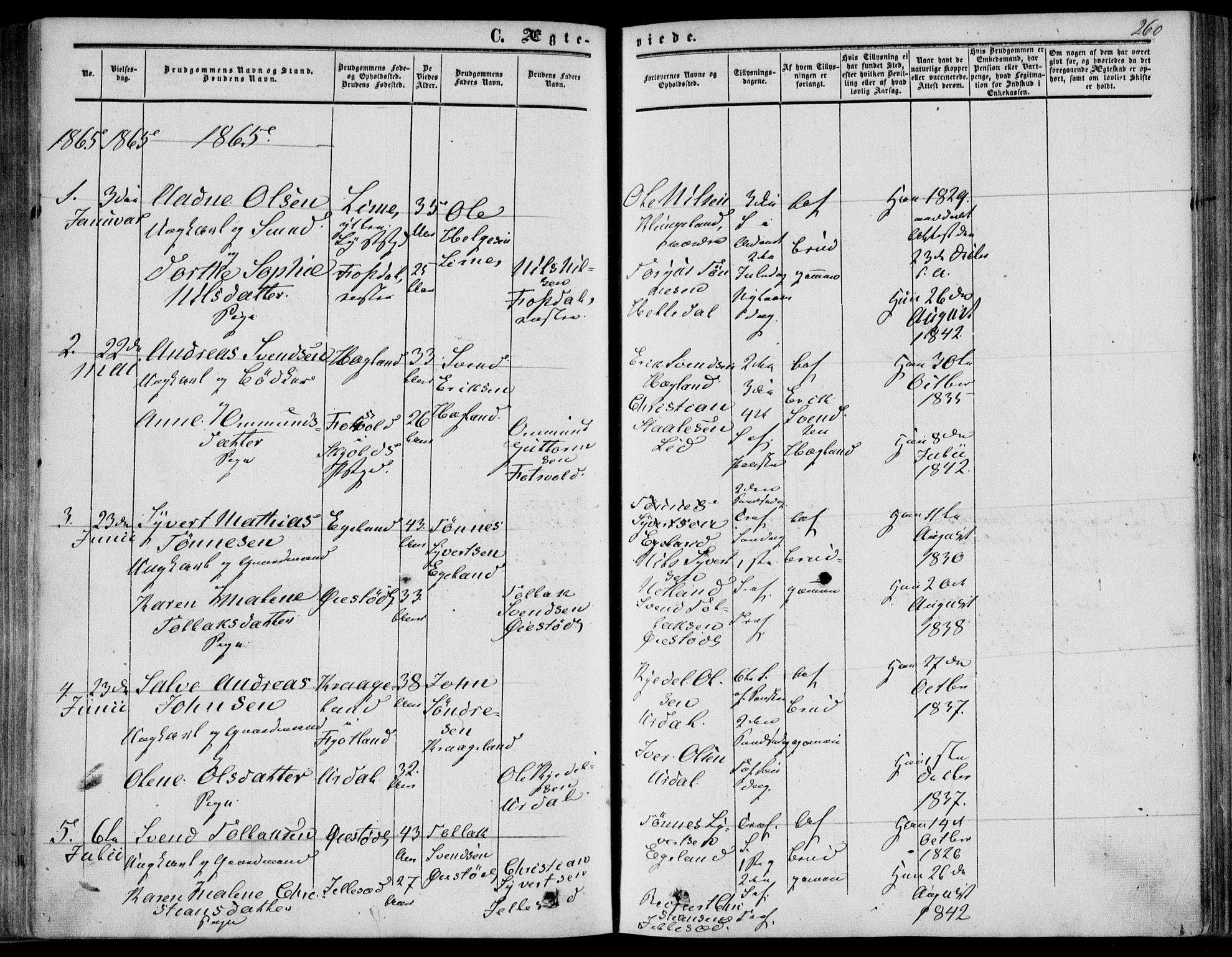 Bakke sokneprestkontor, SAK/1111-0002/F/Fa/Fab/L0002: Parish register (official) no. A 2, 1855-1884, p. 260