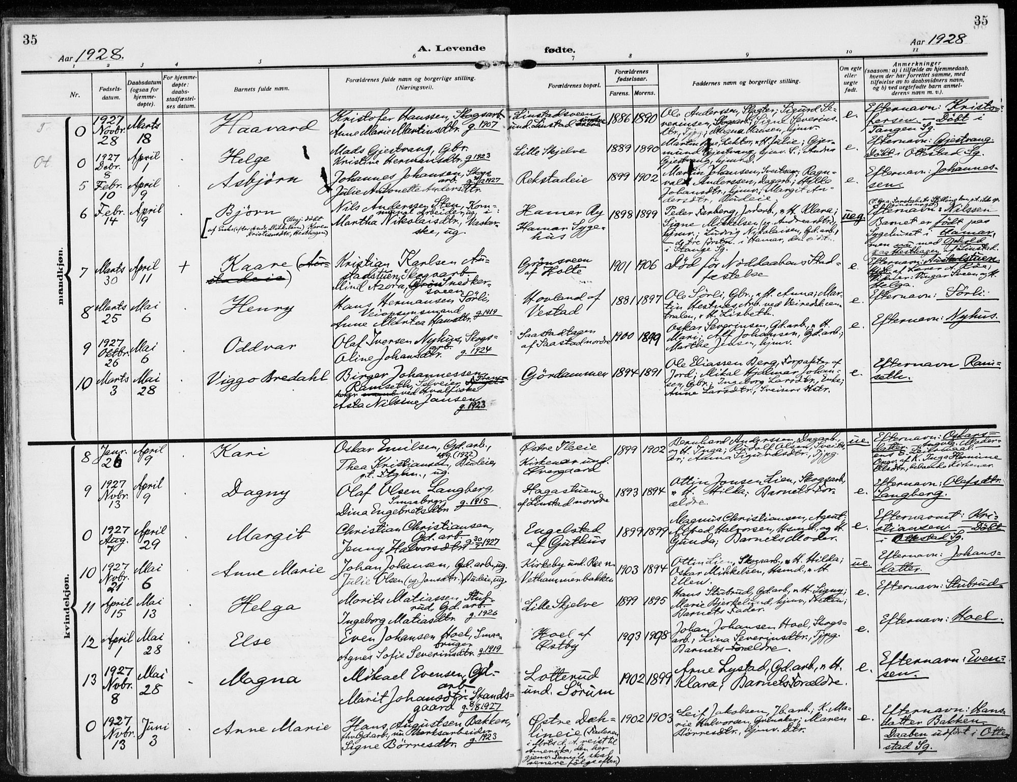 Stange prestekontor, AV/SAH-PREST-002/K/L0026: Parish register (official) no. 26, 1923-1937, p. 35